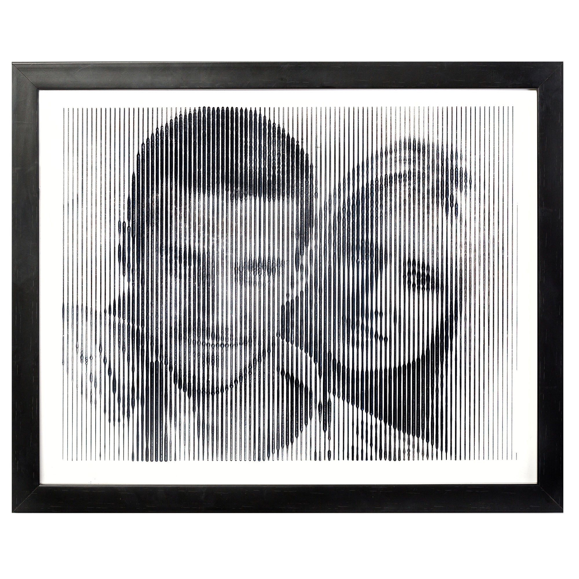 Black & White portrait with vertical line engraving