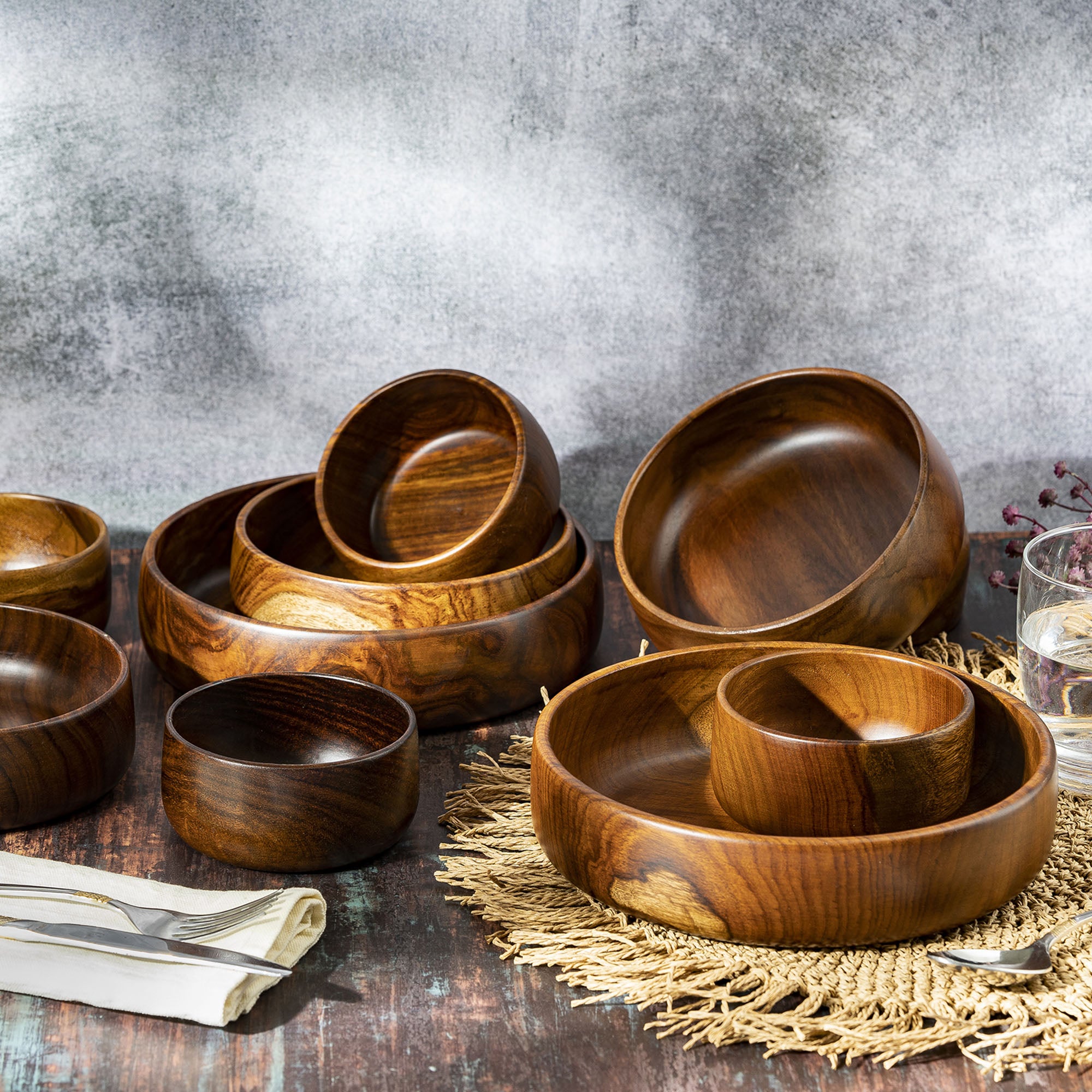 BARO WOODEN BOWLS - SET OF 1 LARGE AND 2 MEDIUM BOWLS