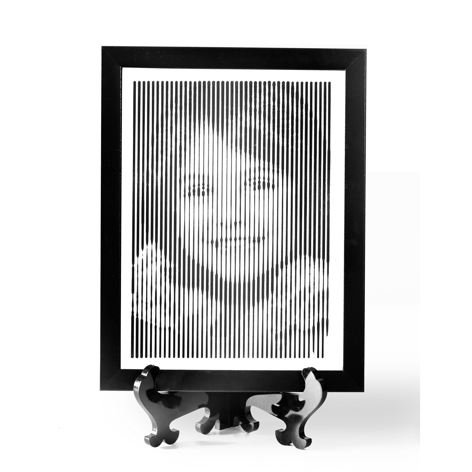 Black & White portrait with vertical line engraving