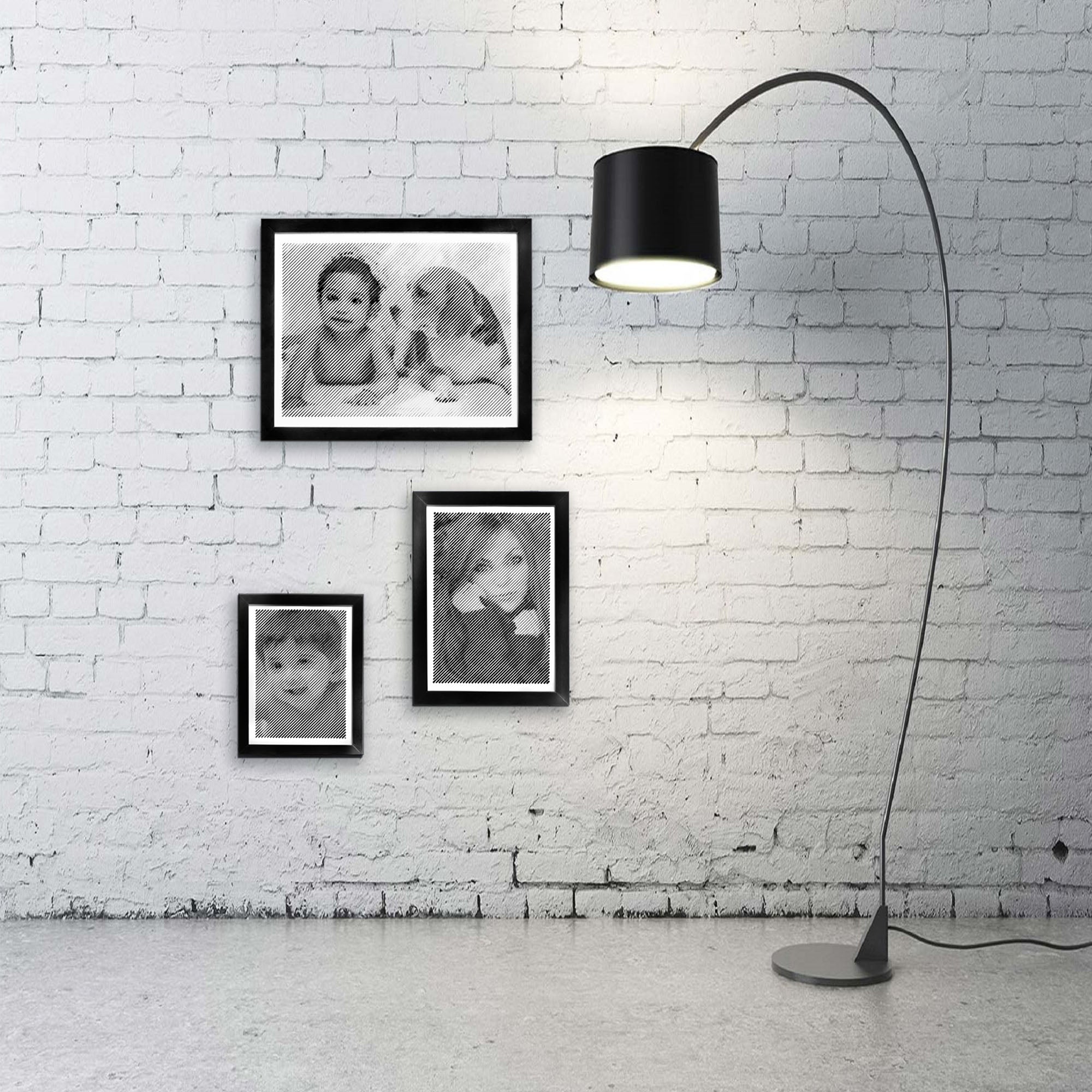 Black & White portrait with diagonal line engraving