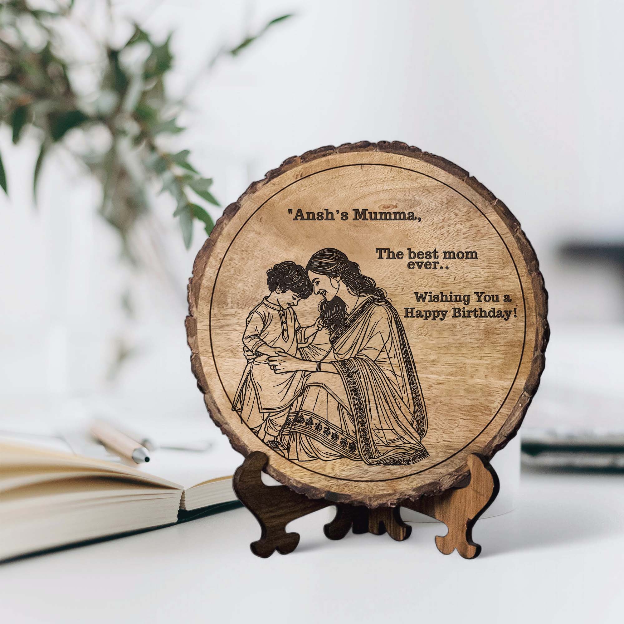 Customized Birthday Gift Plaque for Mom - Mango Wood 8x8 Inch
