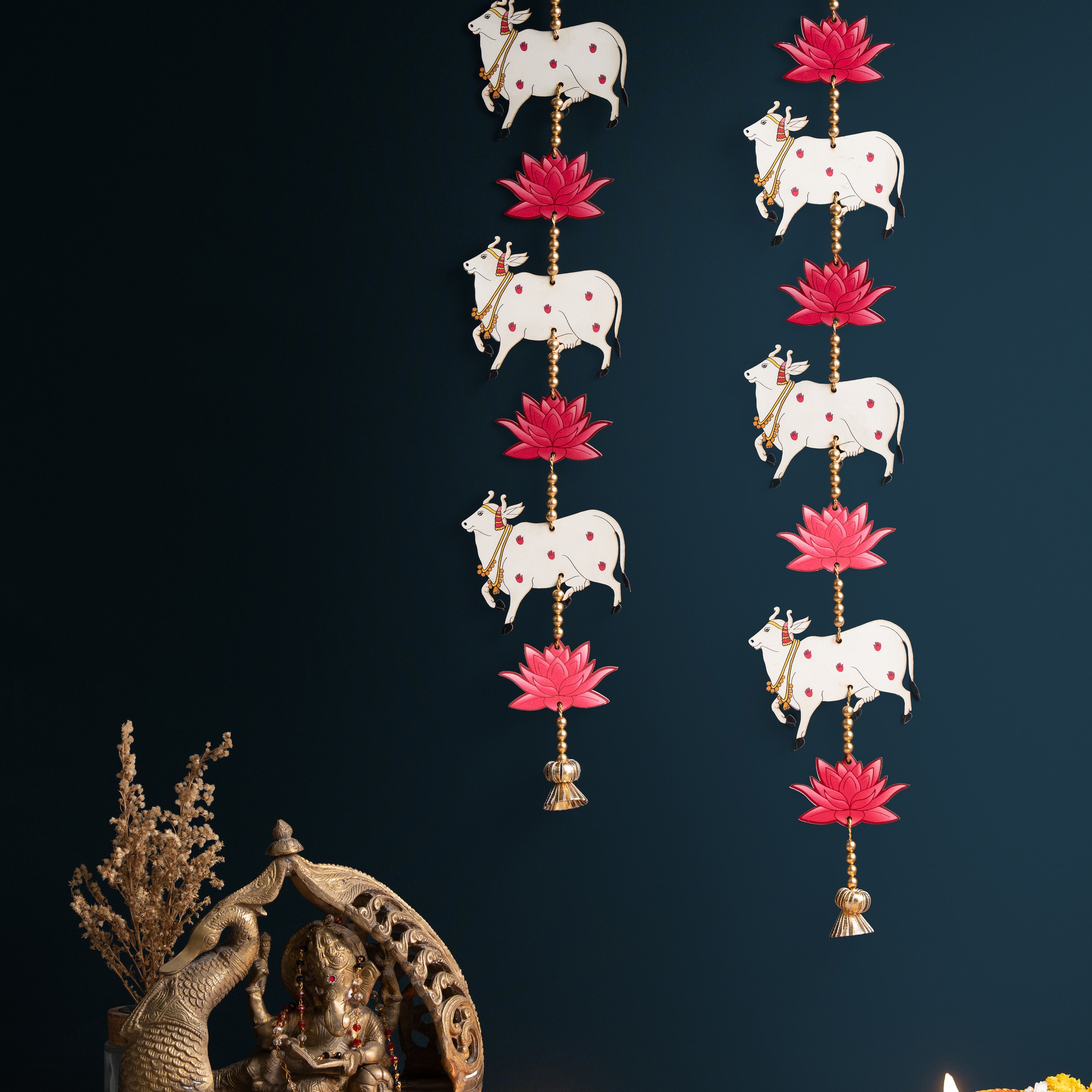 Cow & Lotus Vertical Hanging Toran Set of 2
