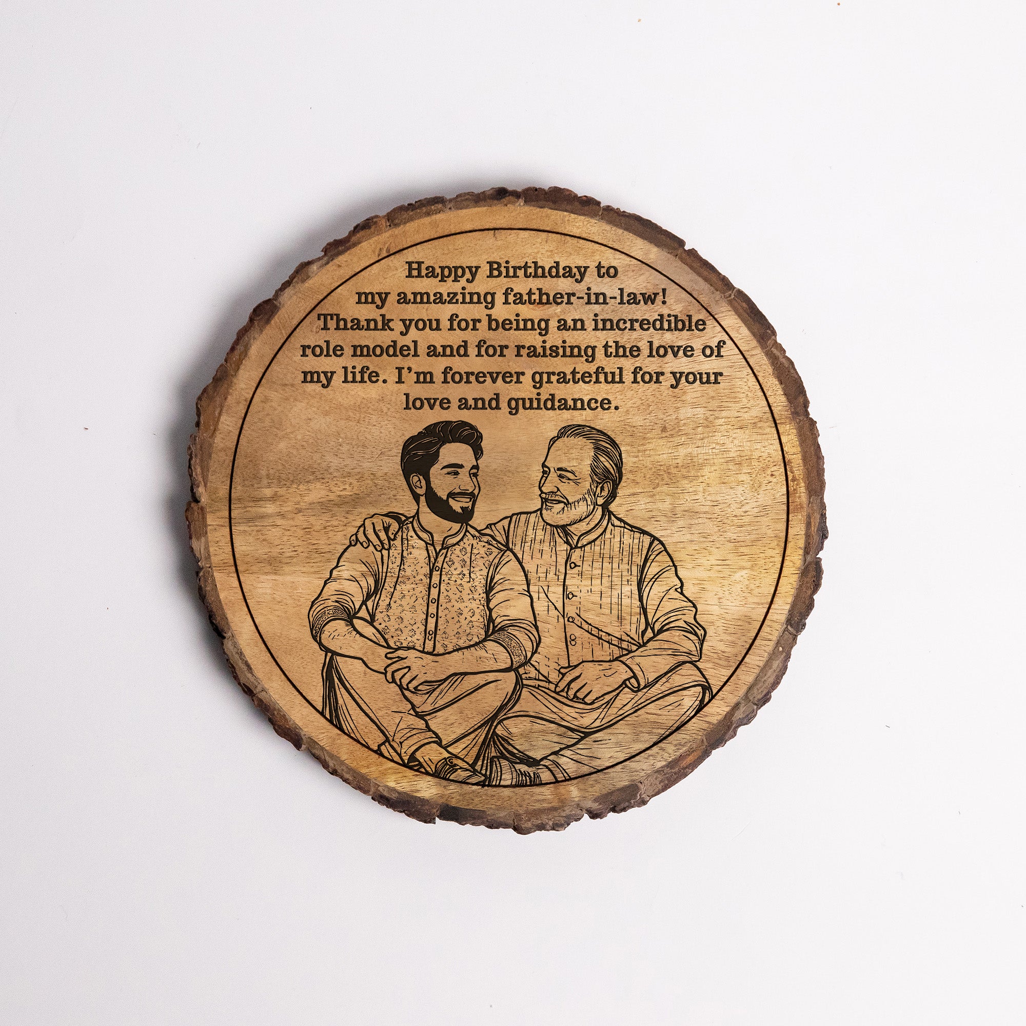 Customized Birthday Gift plaque for Father-in-Law - Mango Wood 8x8 Inch