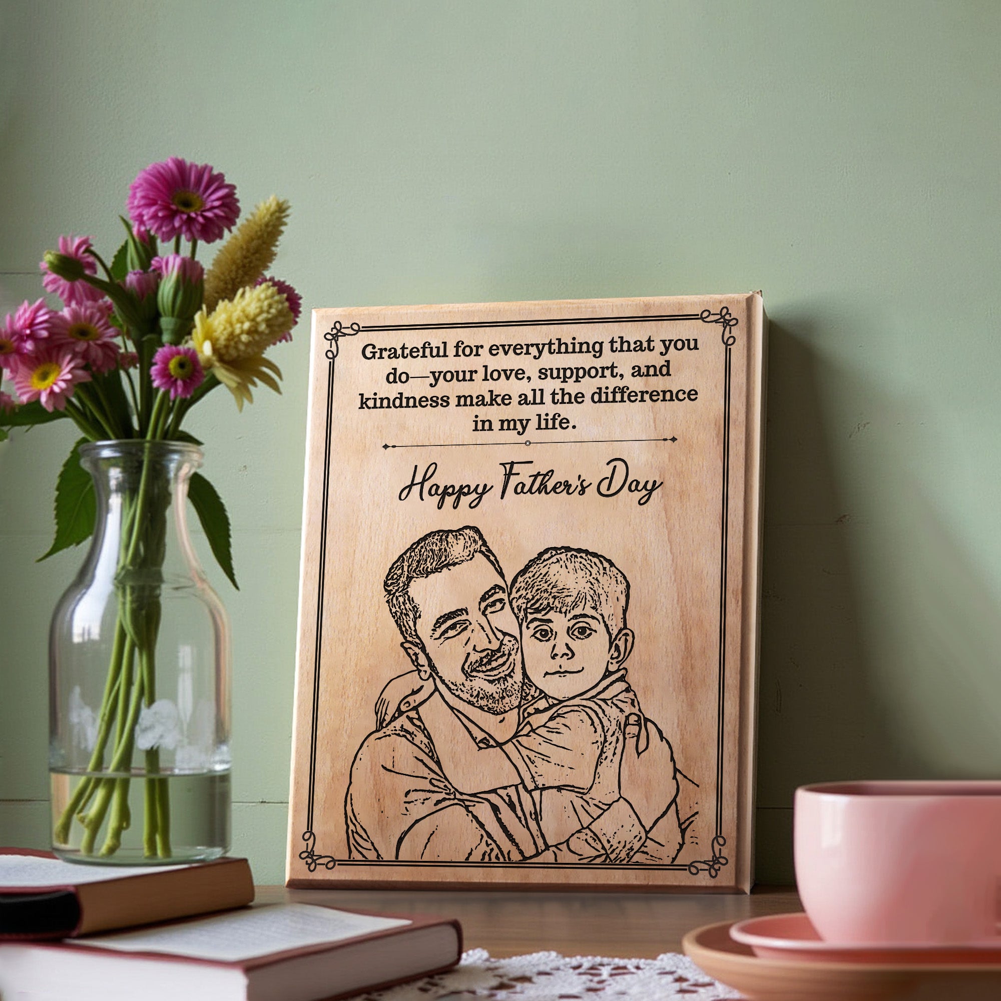 Personalized Wooden Portrait 7x9 inches-Father's Day Gift