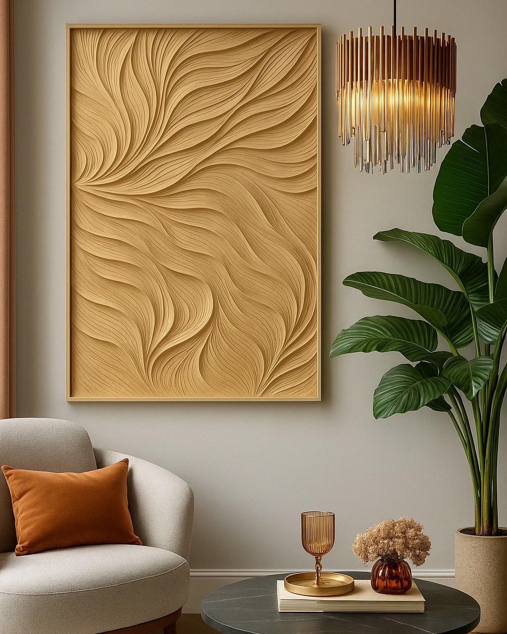 “Golden Drift” – Flowing Wave Wall Sculpture