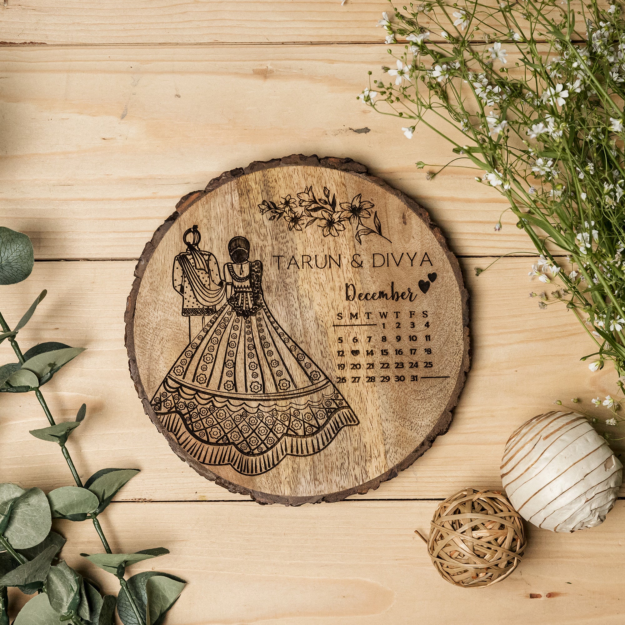 'CUSTOMIZED NORTH INDIAN WEDDING GIFT' - Wooden Plaque