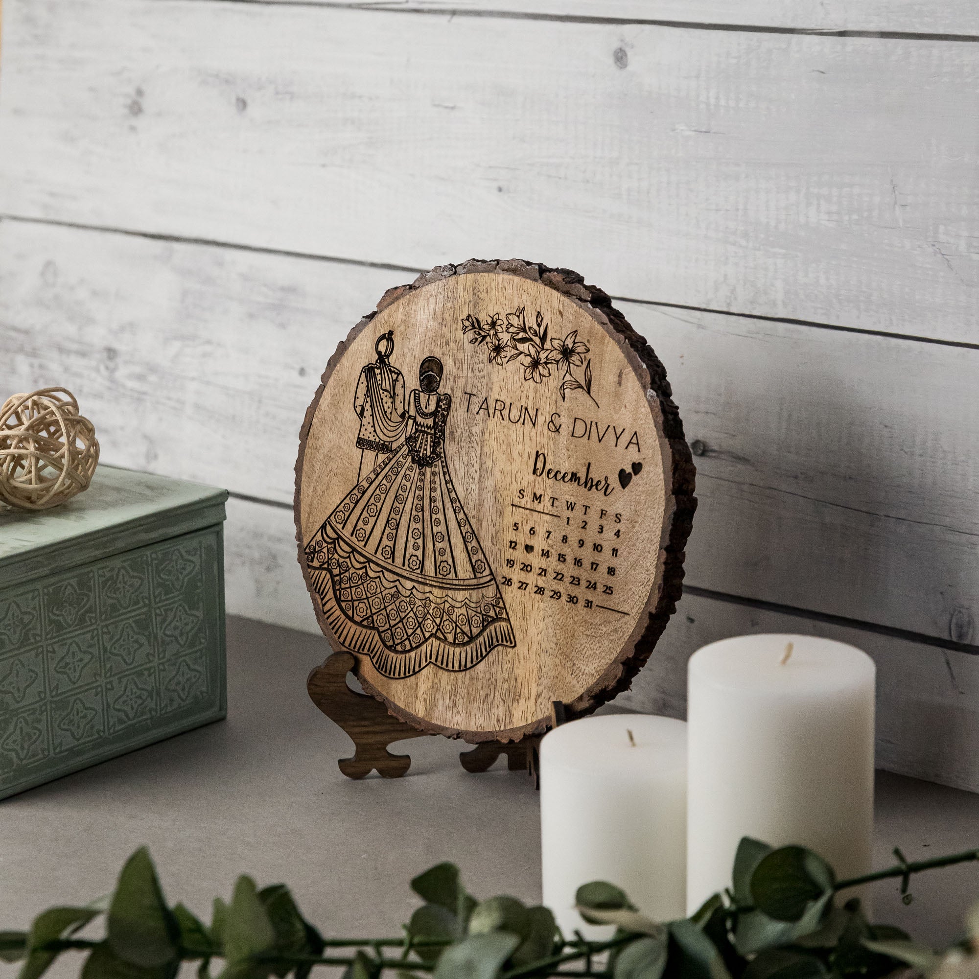 'CUSTOMIZED NORTH INDIAN WEDDING GIFT' - Wooden Plaque