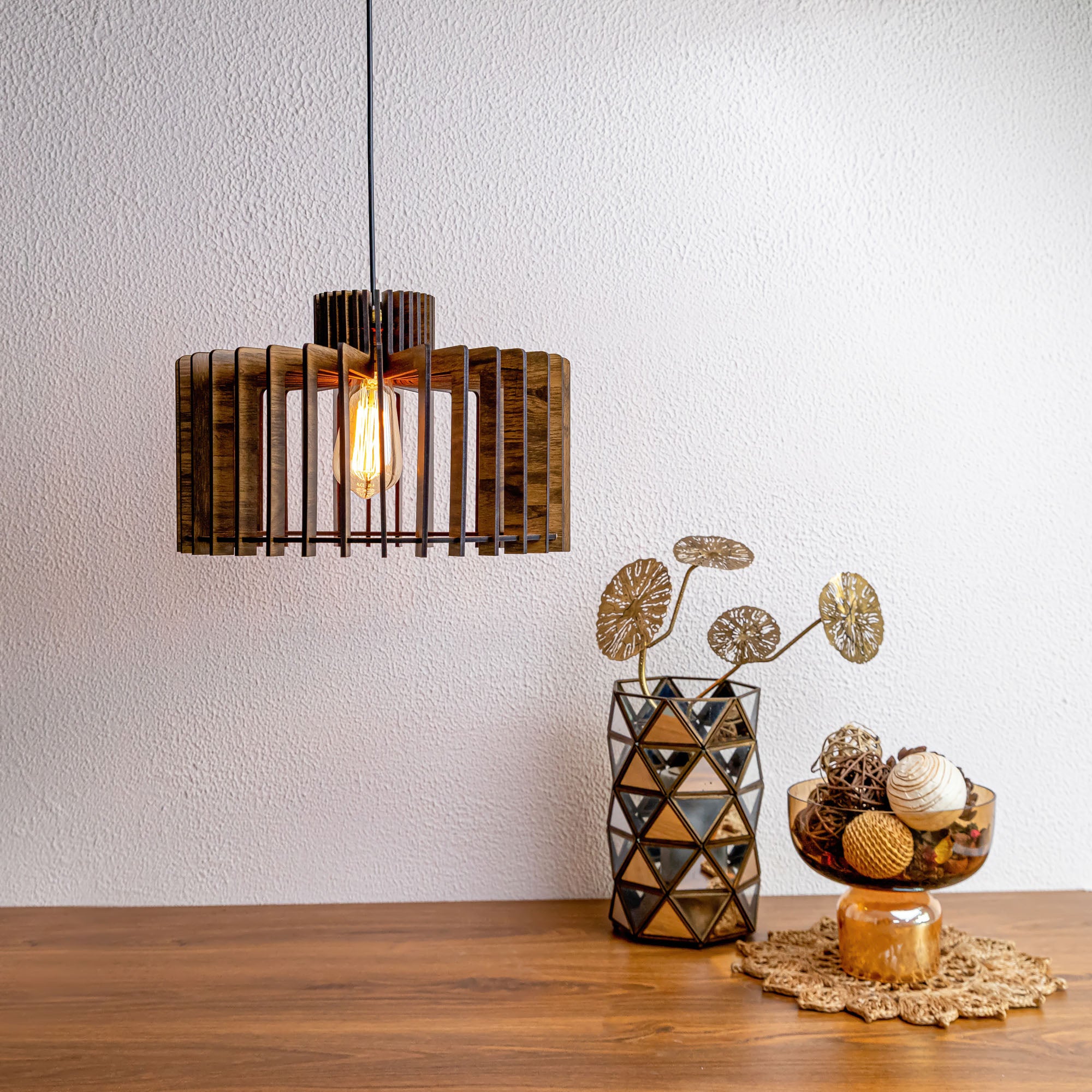 Cornet Pine Wood Ceiling Lamp