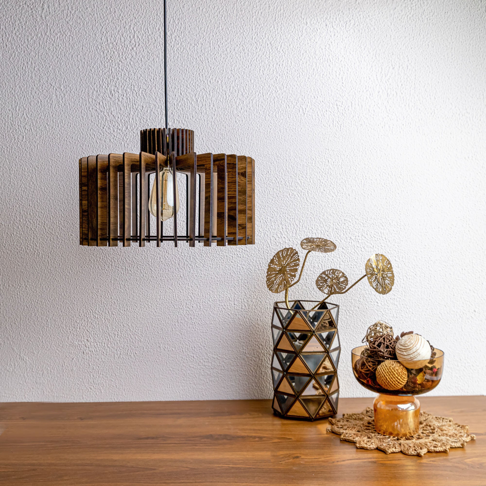 Cornet Pine Wood Ceiling Lamp