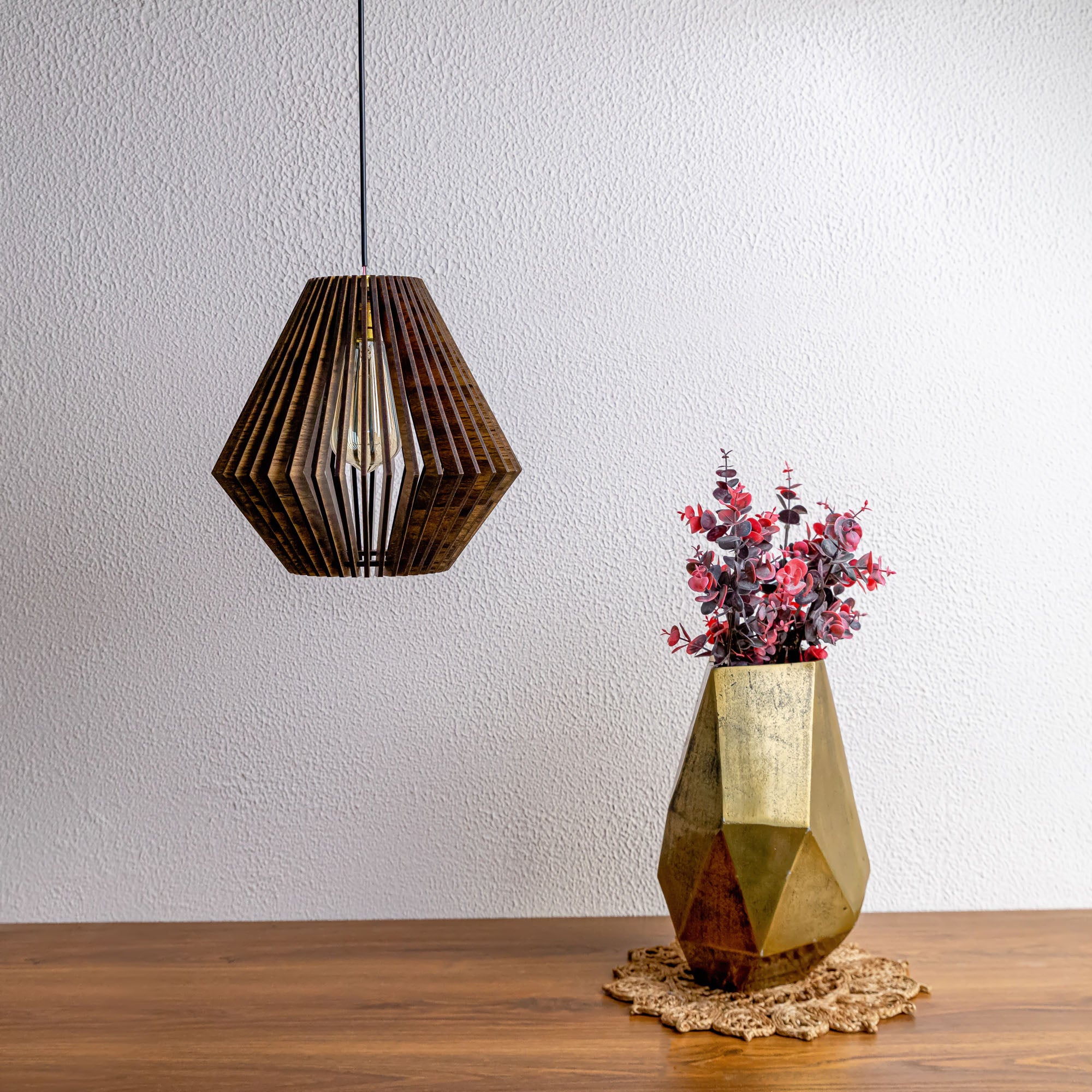 Cyan Pine Wood Ceiling Lamp