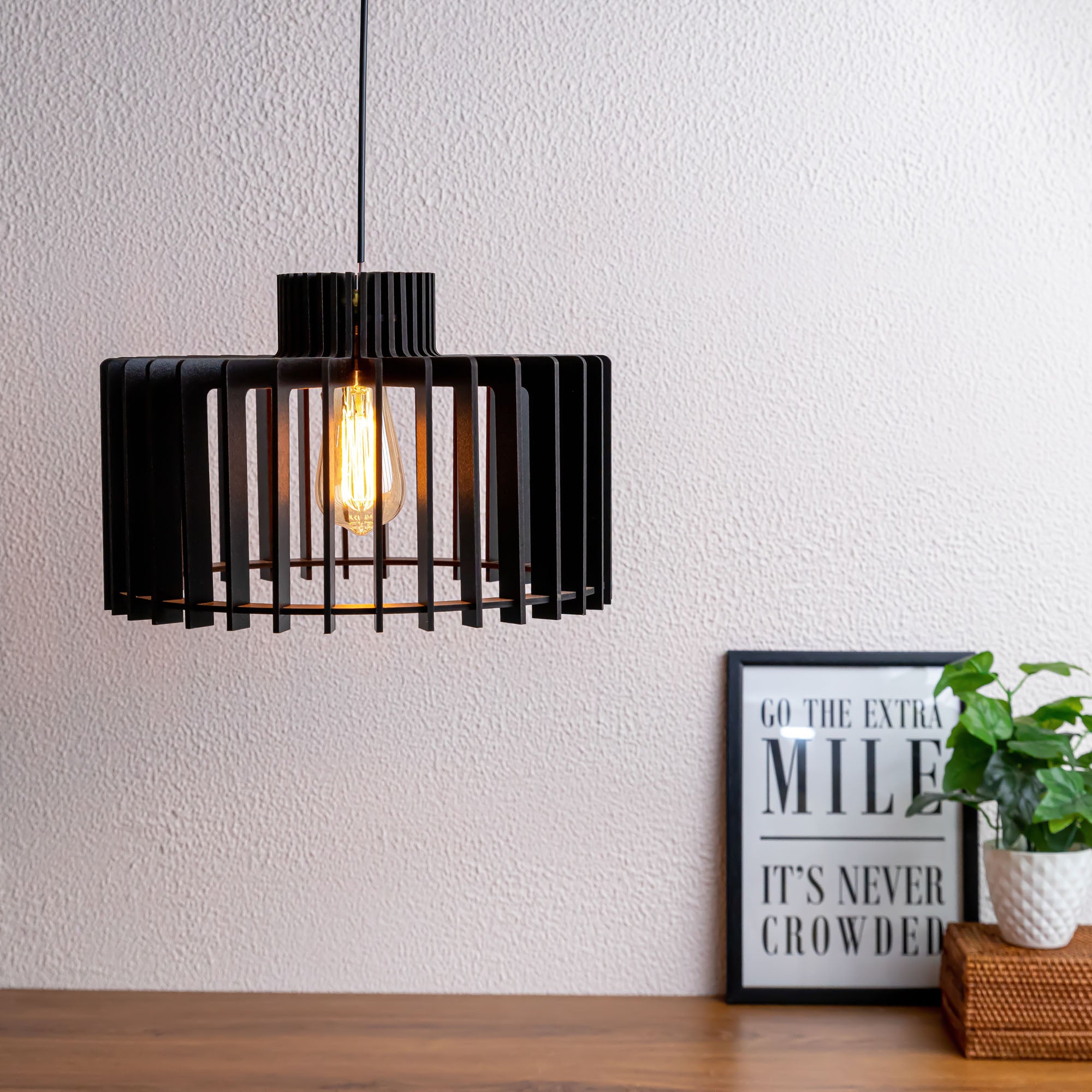 Carlo Black Wood Ceiling Lamp