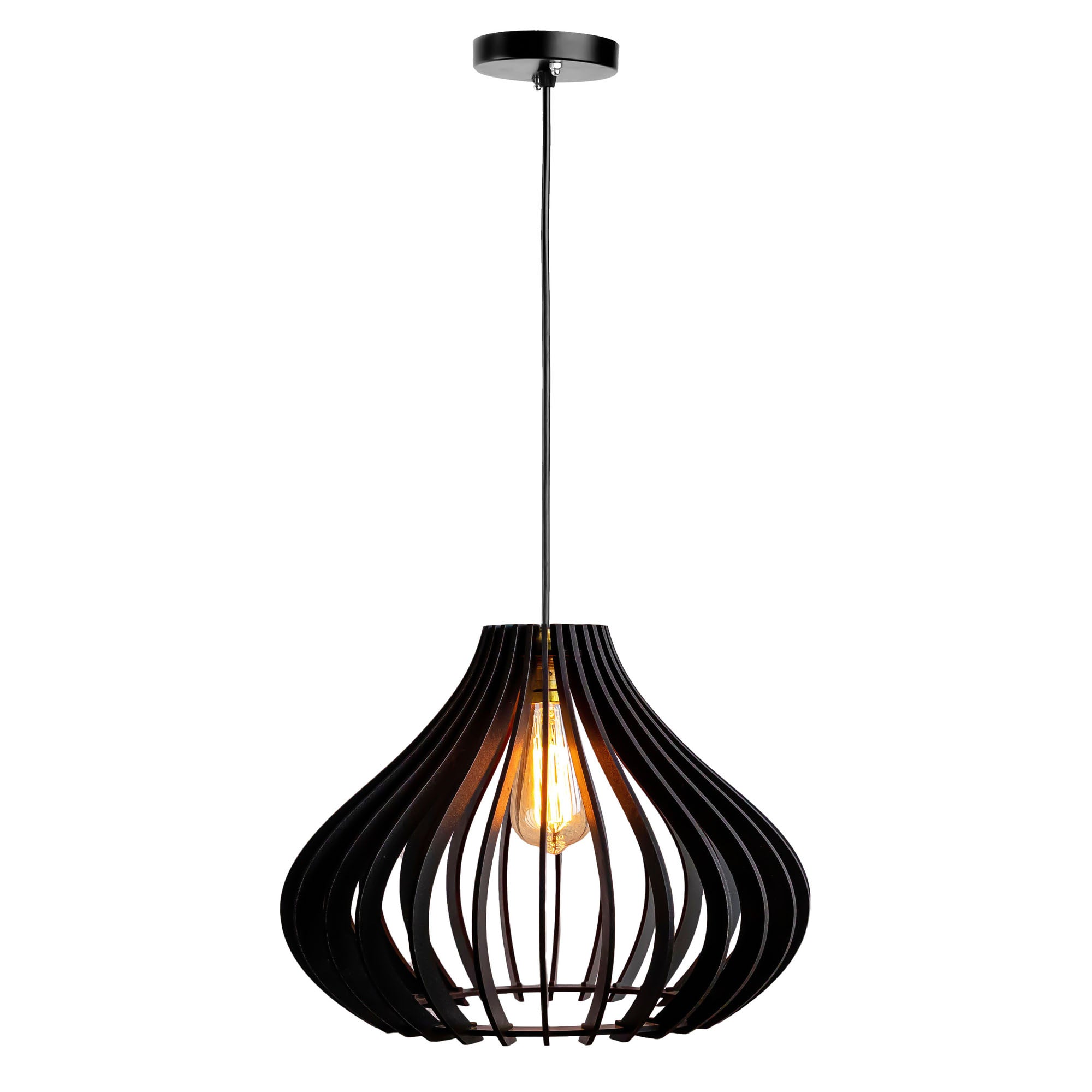 Cammy Black Wood Ceiling Lamp