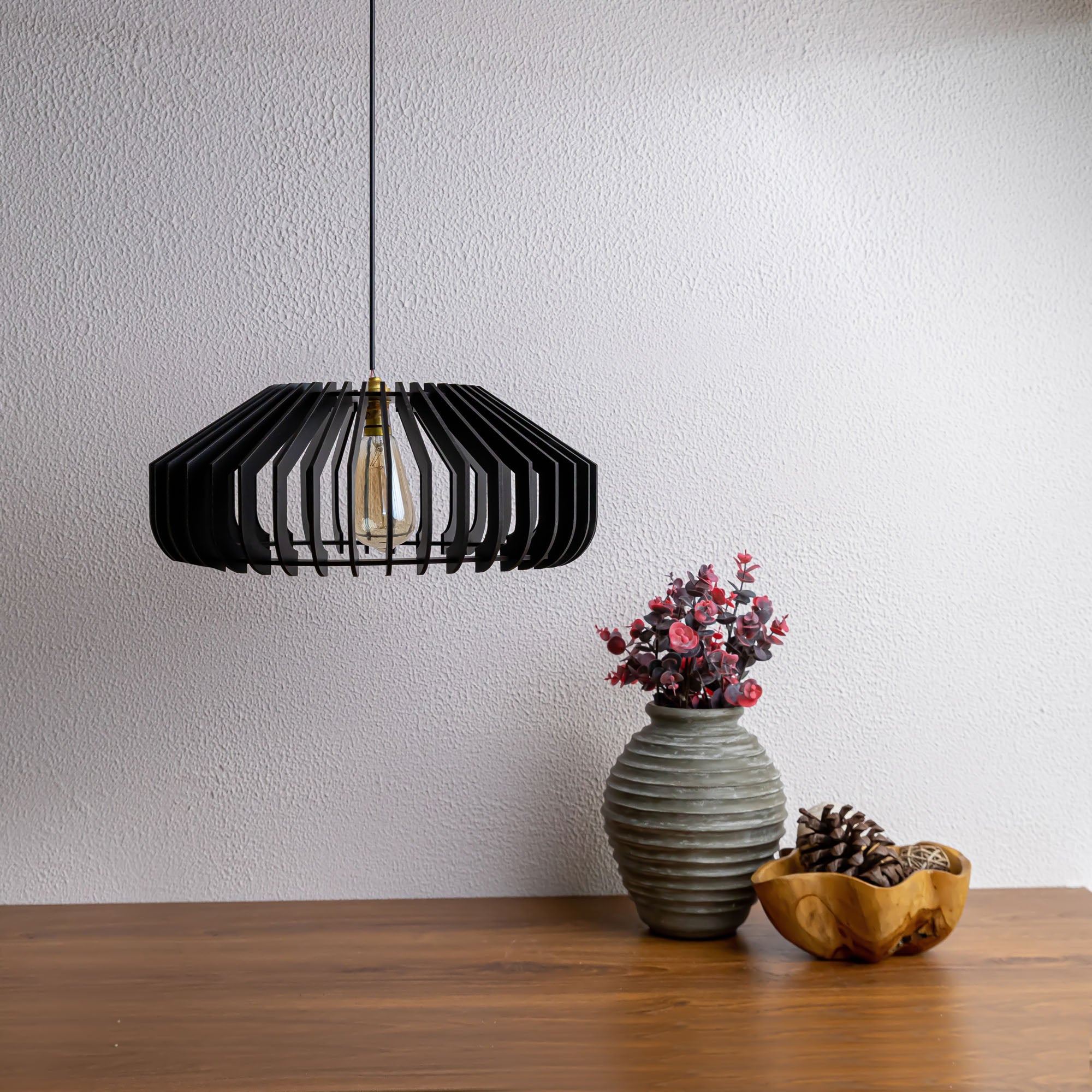 Cassa Black Wood Ceiling Lamp