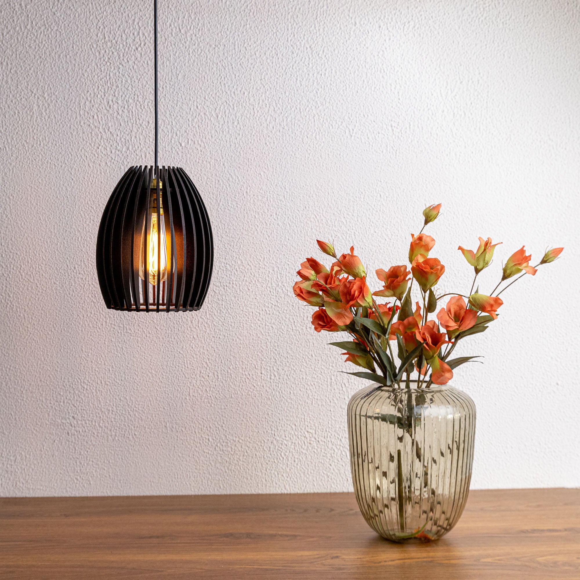 Carat Black Wood Ceiling Lamp