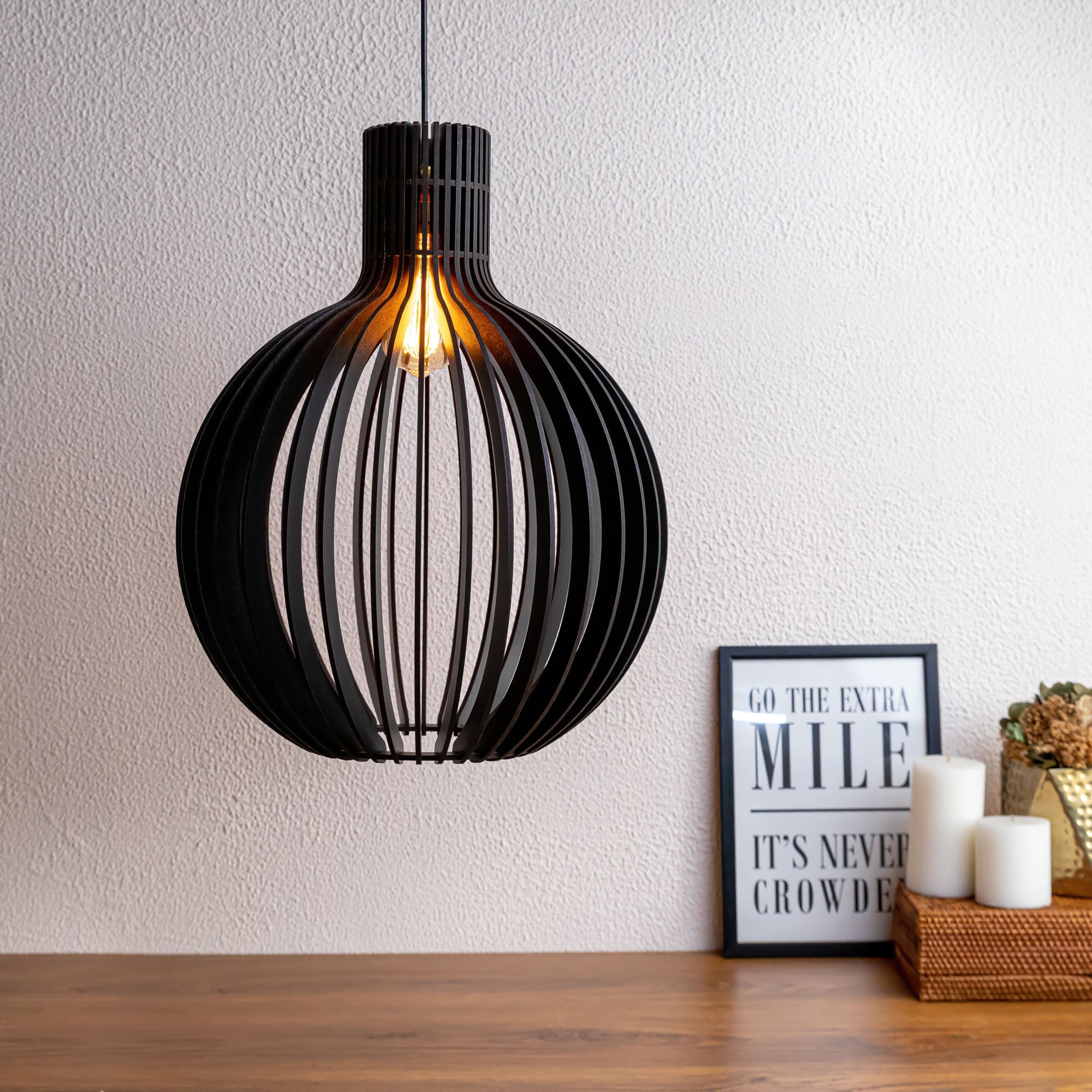Cazol Black Wood Ceiling Lamp
