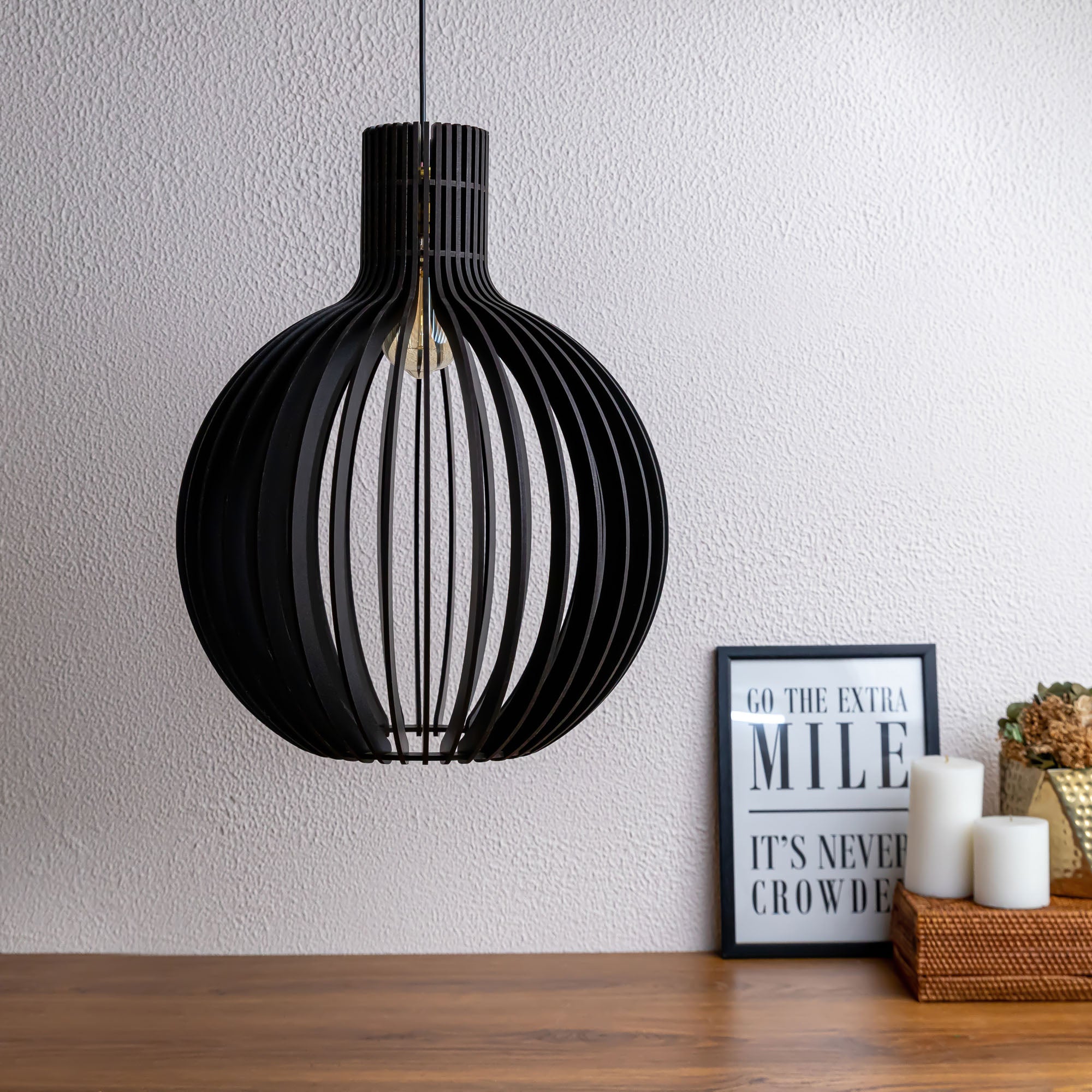 Cazol Black Wood Ceiling Lamp