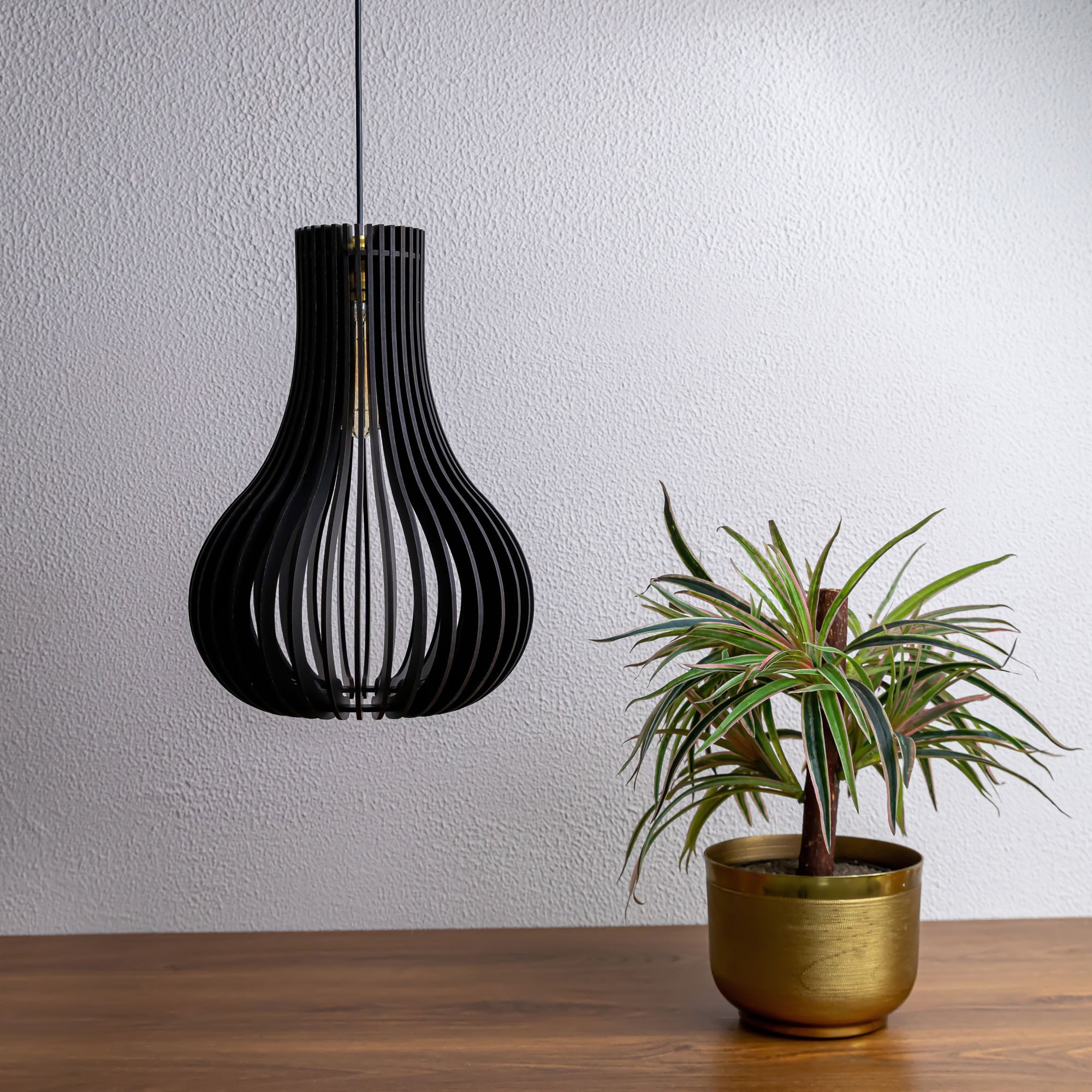Carrie Black Wood Ceiling Lamp