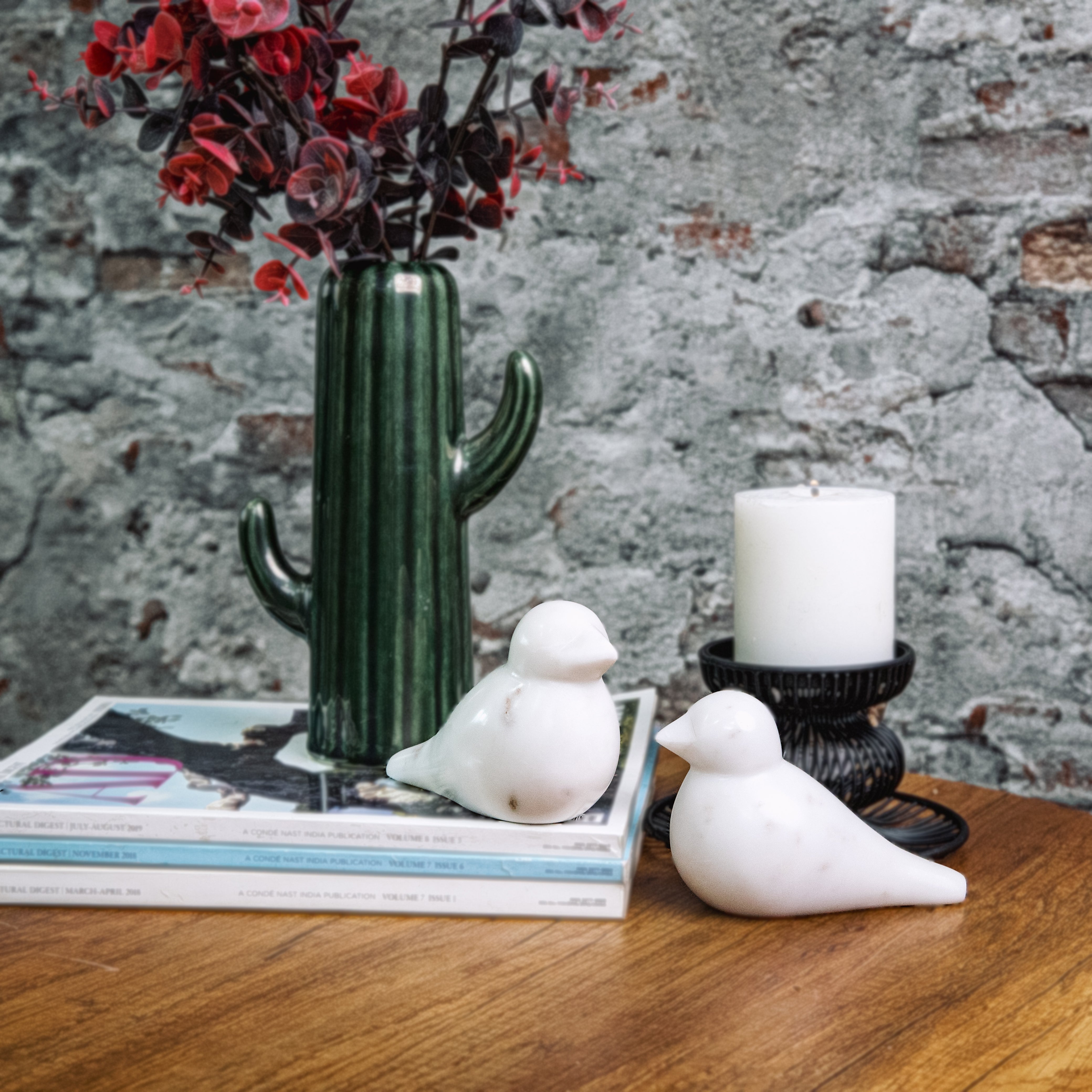 White Marble Bird Décor Accent - Set of 2