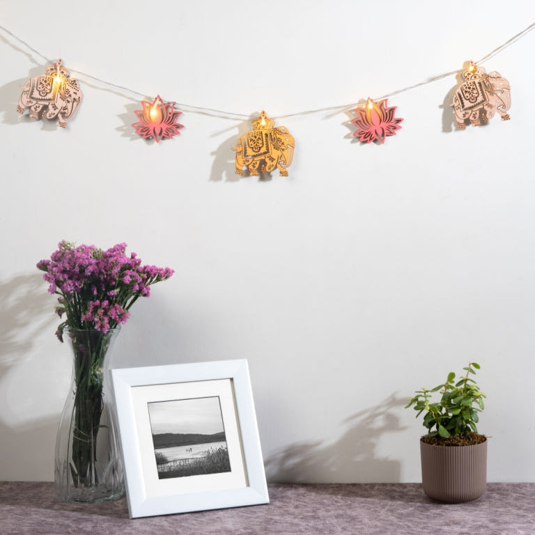 Elephant & Flower Festive Light Bunting