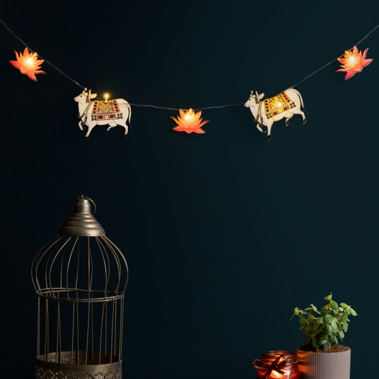 Cow & Lotus Festive Light Bunting