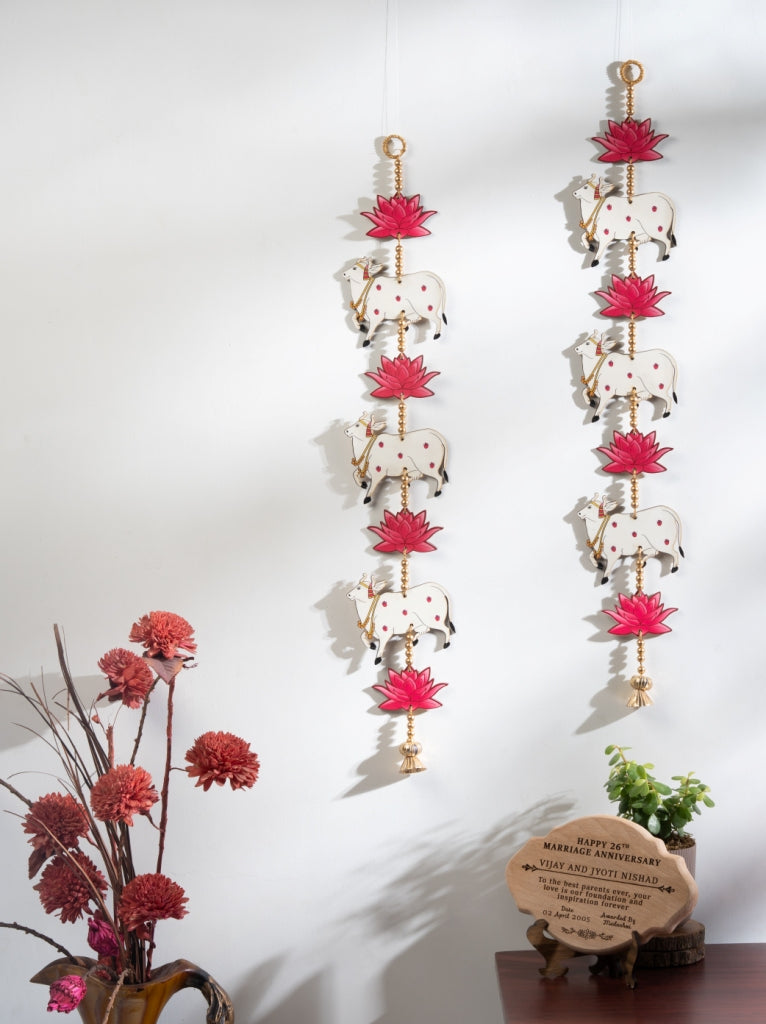 Cow & Lotus Vertical Hanging Toran Set of 2