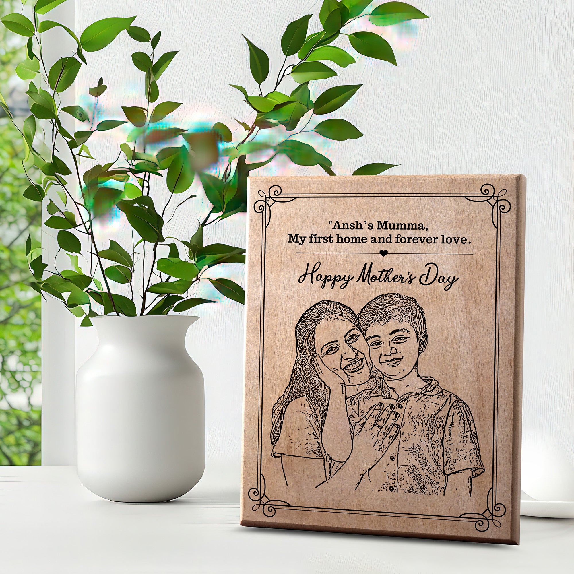 Personalized Wooden Portrait 7x9 inches-Mother's Day Gift