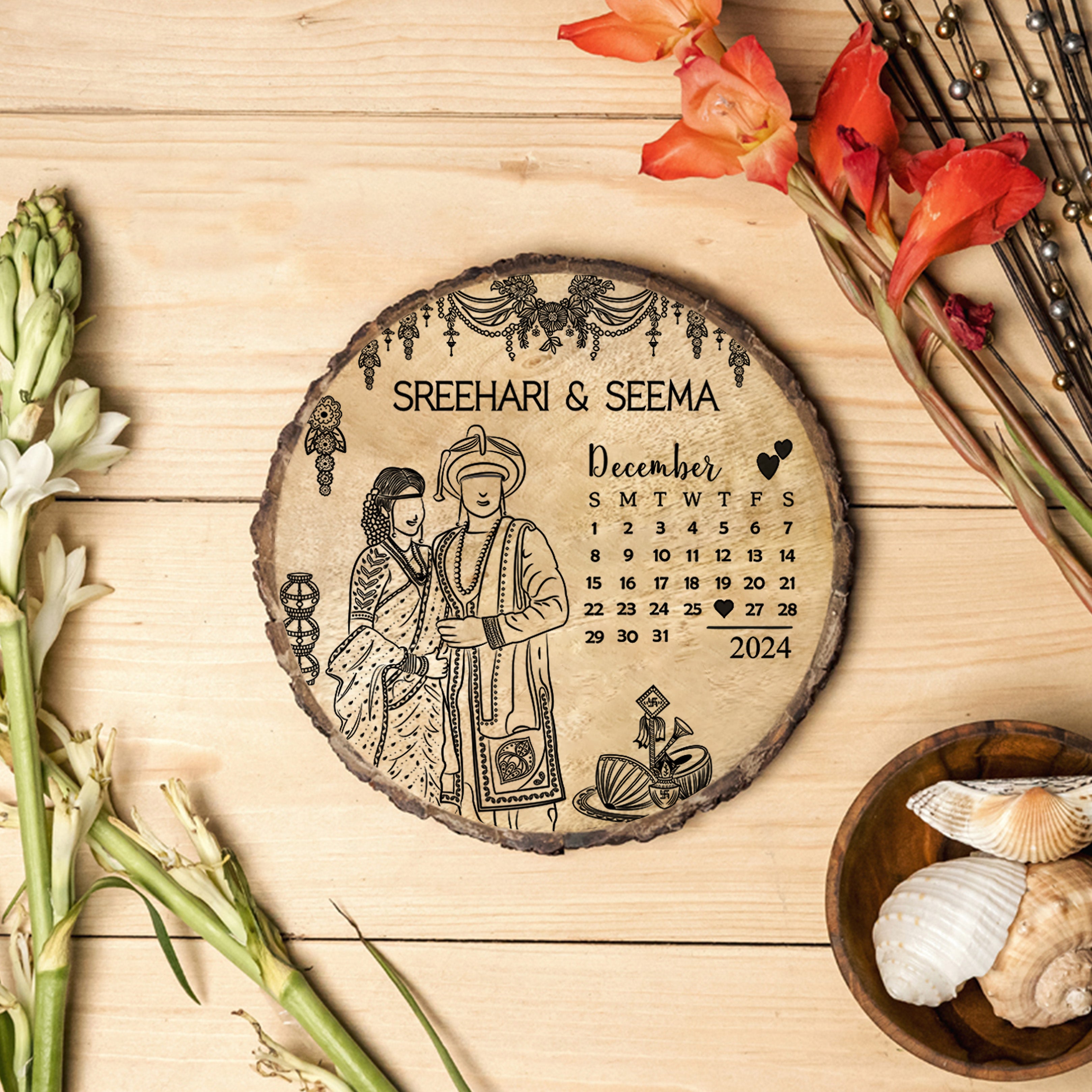 'CUSTOMIZED MAHARASHTRIAN WEDDING GIFT' - Wooden Plaque