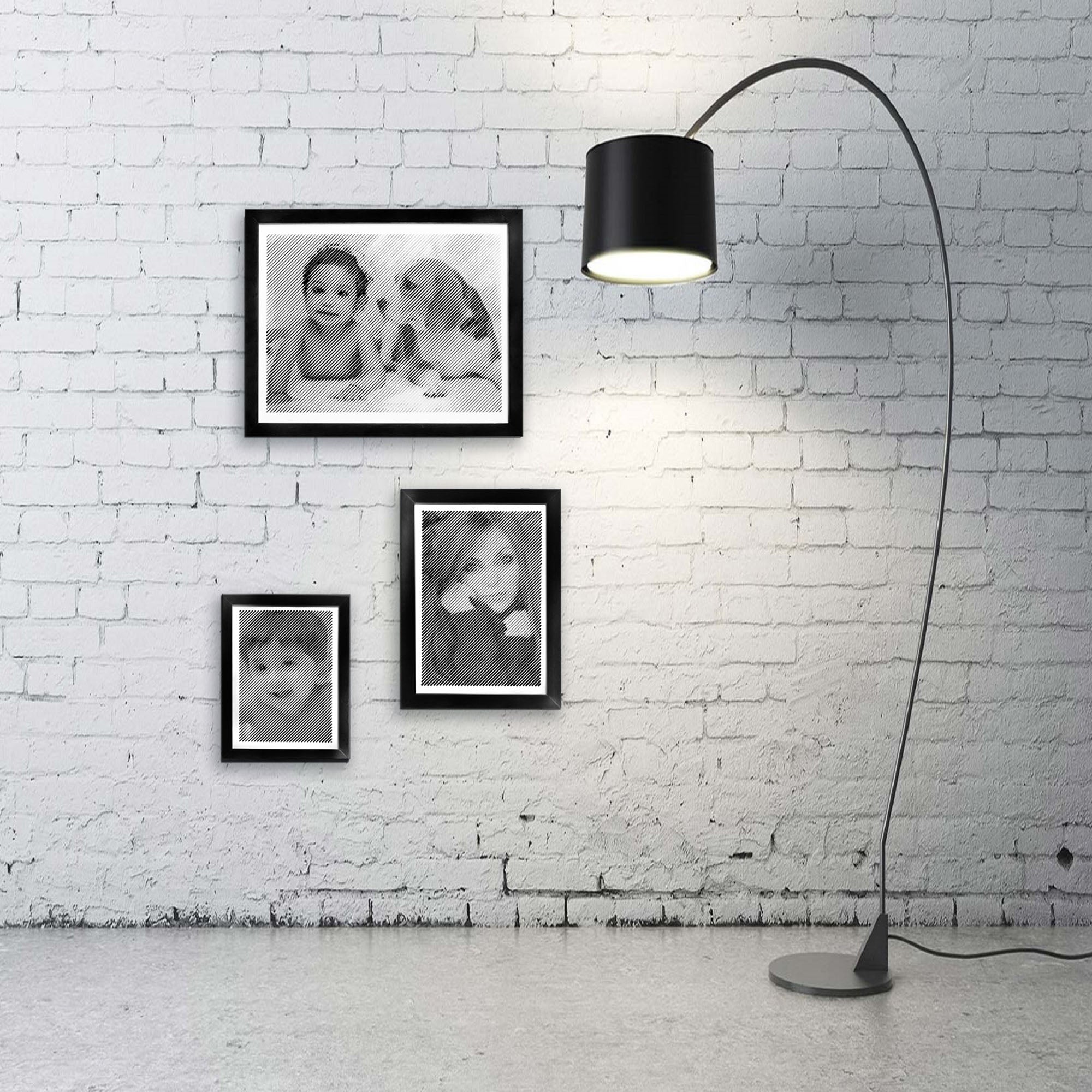 Black & White portrait with diagonal line engraving