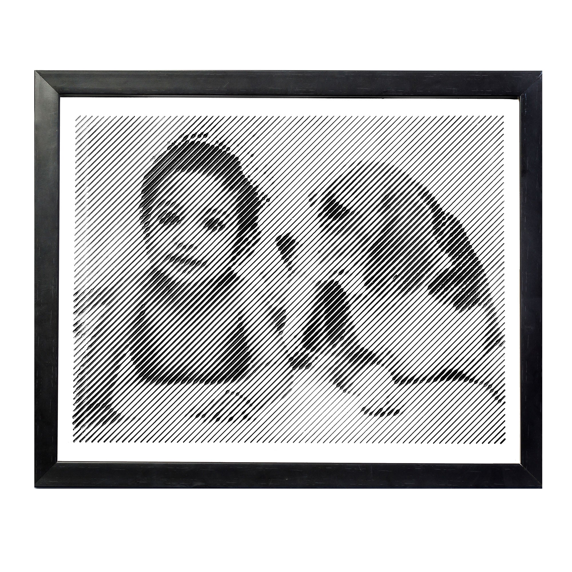 Black & White portrait with diagonal line engraving