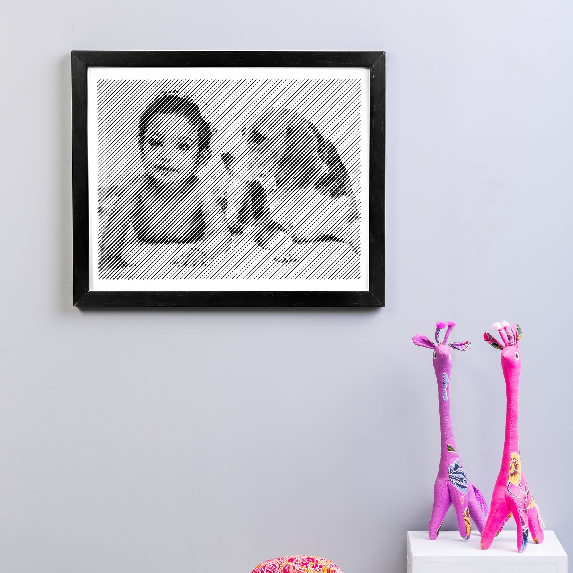 Black & White portrait with diagonal line engraving