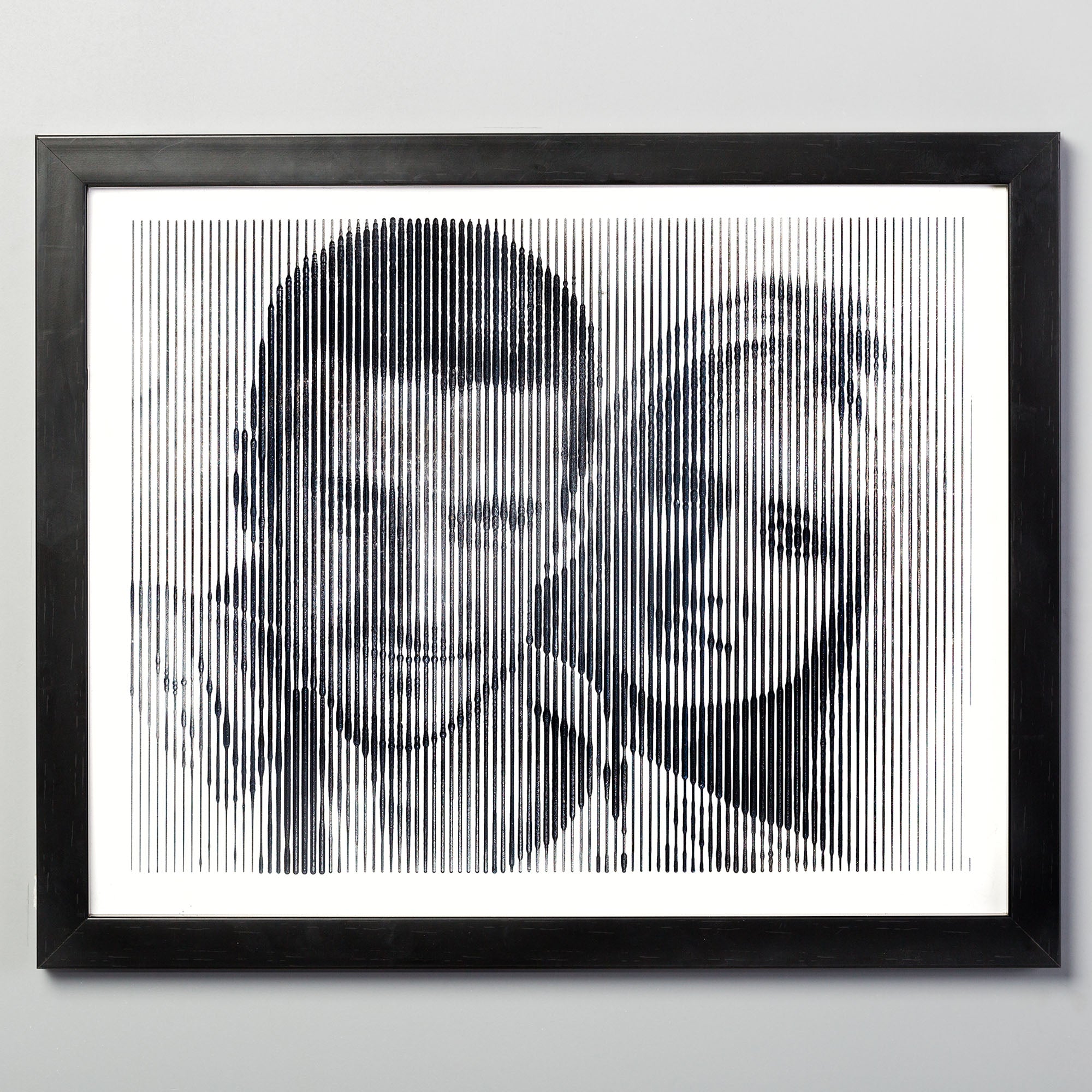 Black & White portrait with vertical line engraving