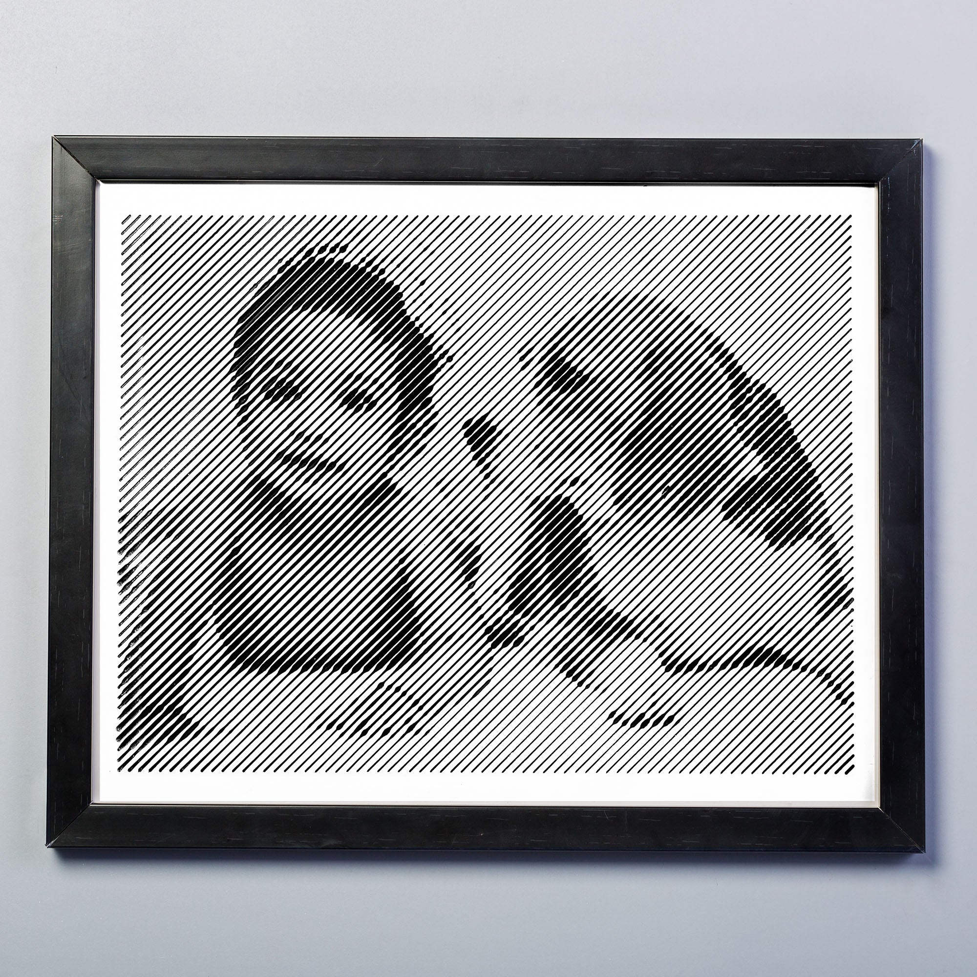 Black & White portrait with diagonal line engraving
