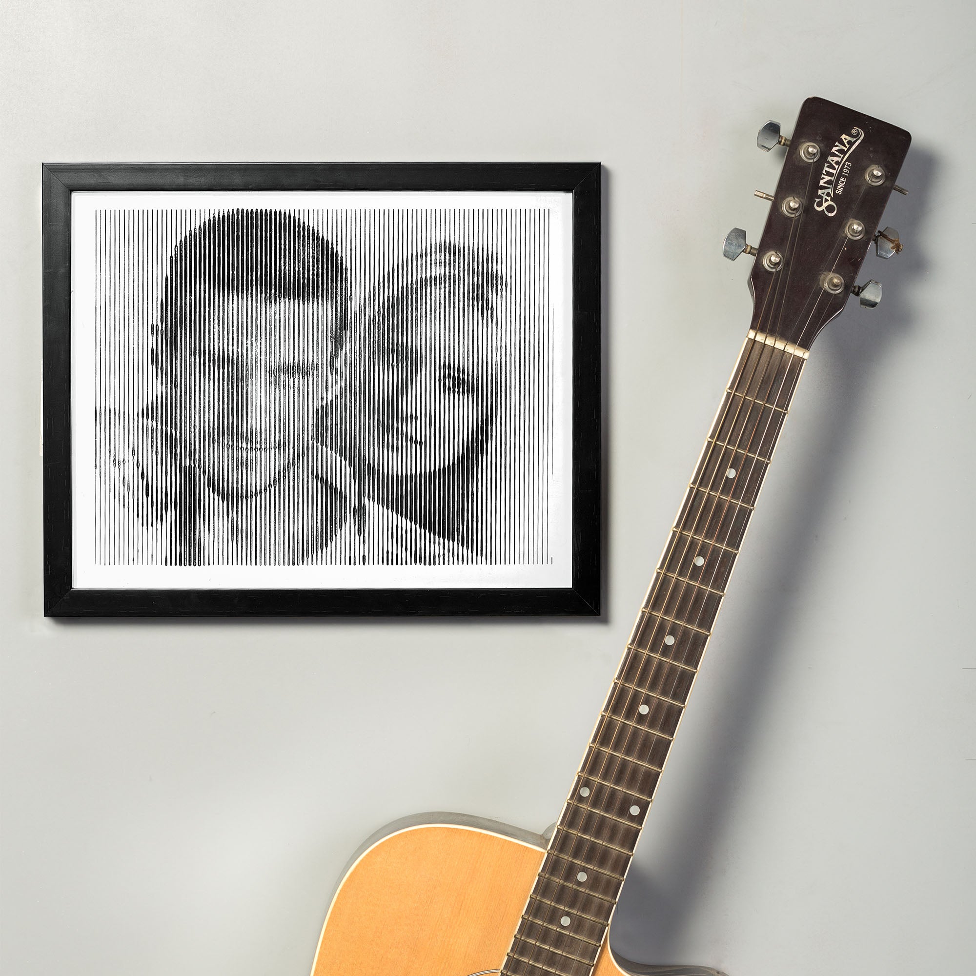 Black & White portrait with vertical line engraving