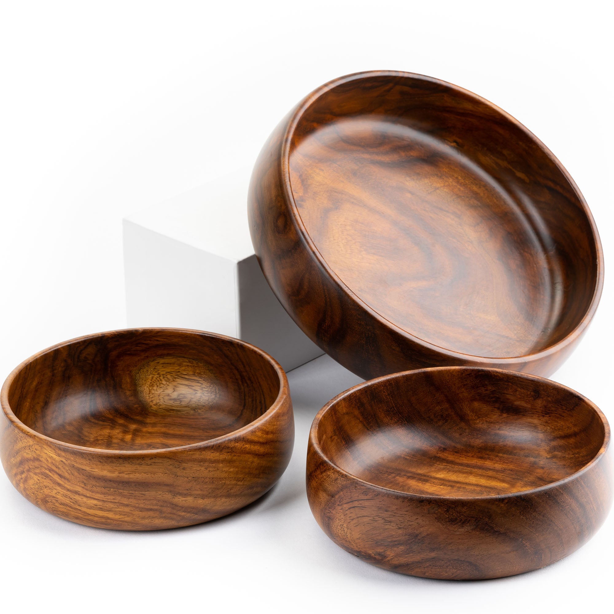 BARO WOODEN BOWLS - SET OF 1 LARGE AND 2 MEDIUM BOWLS