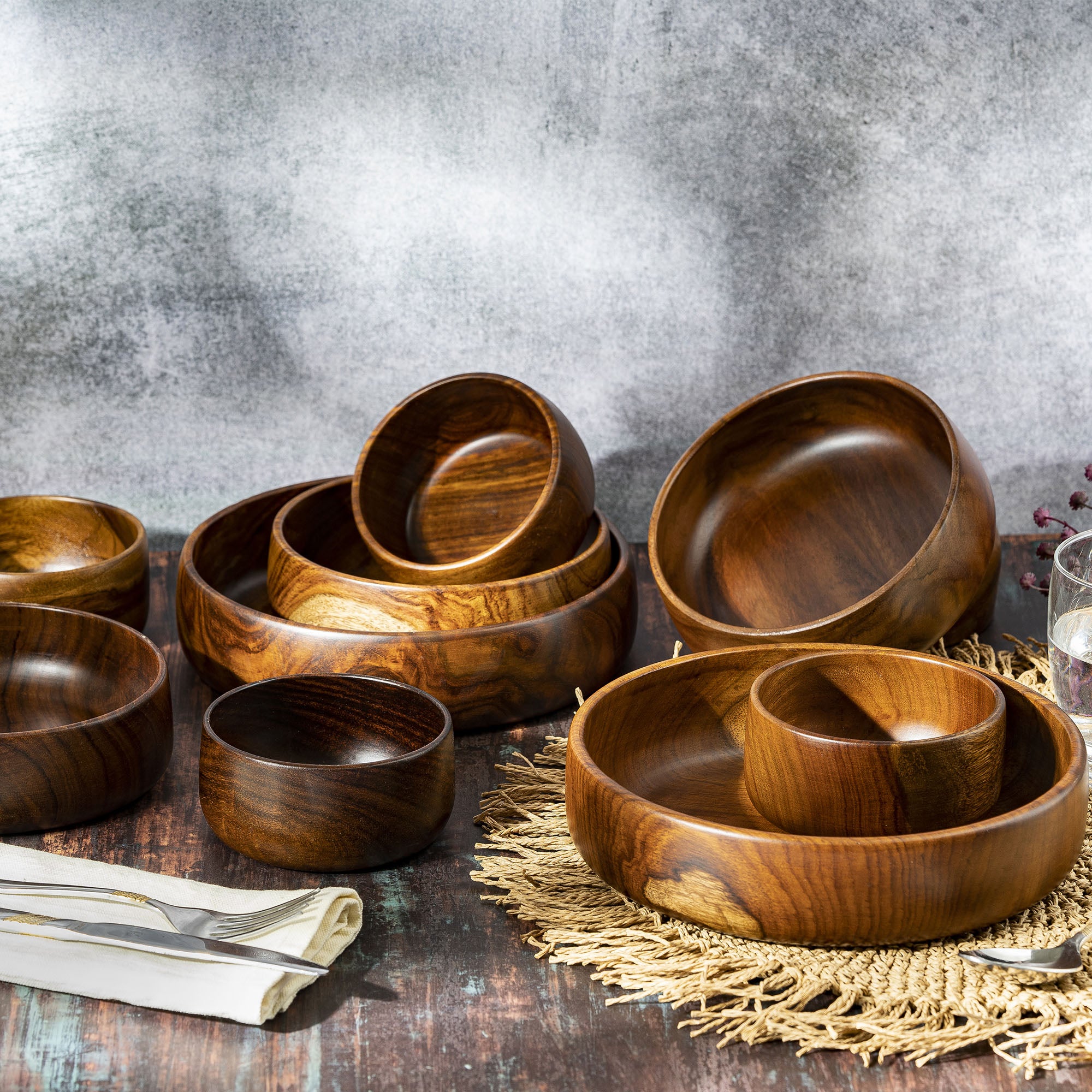 BARO WOODEN BOWLS- SMALL SET OF 6