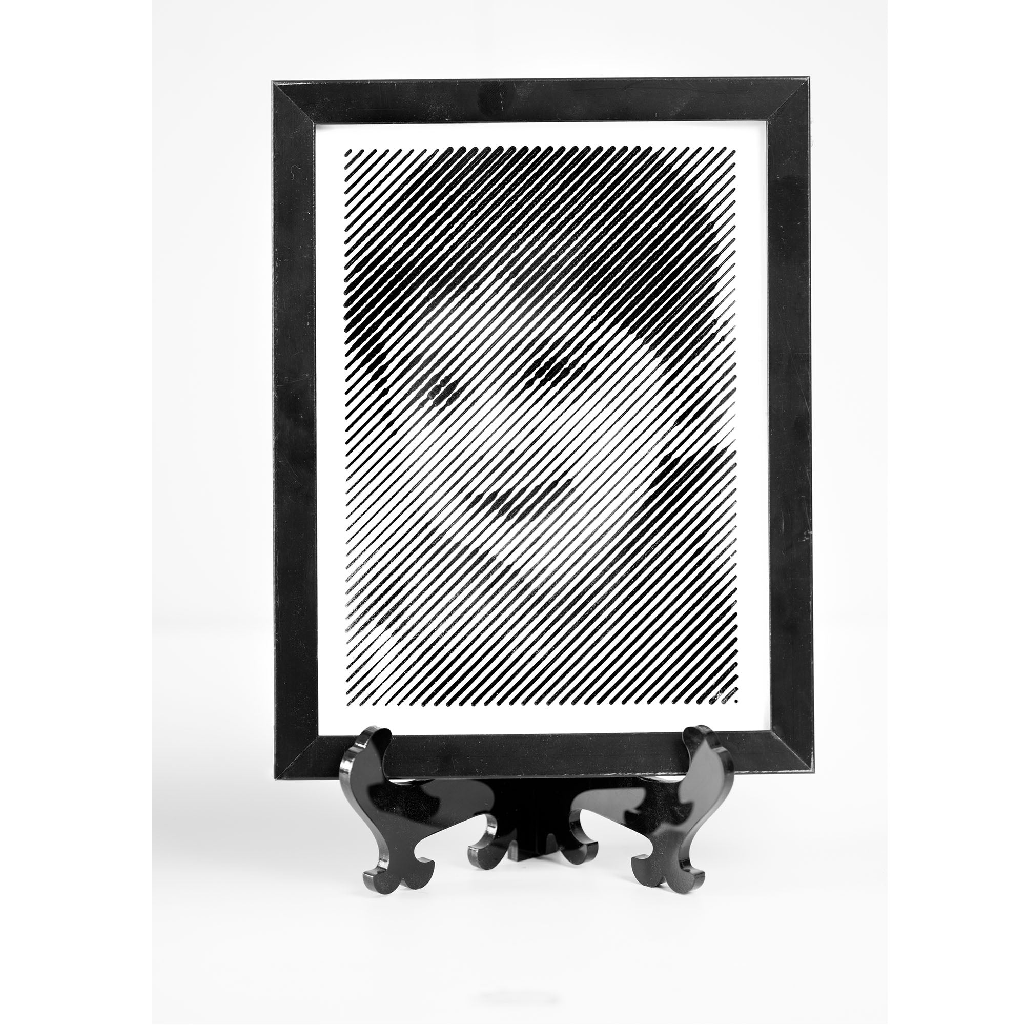 Black & White portrait with diagonal line engraving
