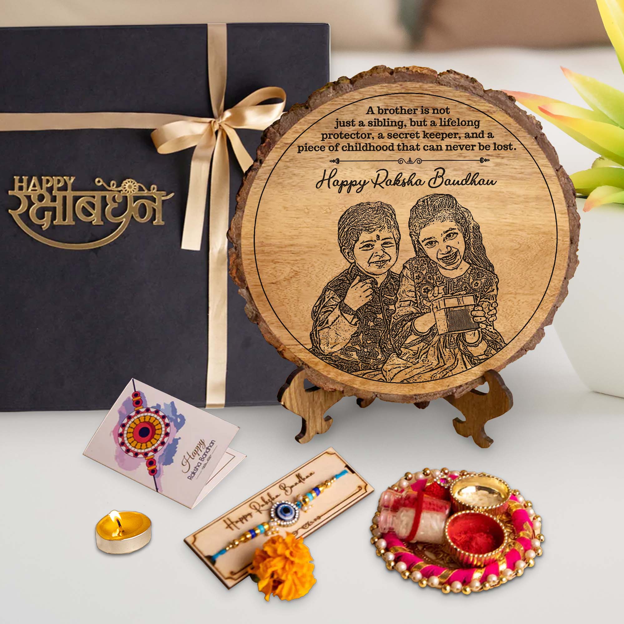 5-in-1 Sibling Love Treasure Box – A Heartfelt Hamper Featuring a Gift wooden plaque