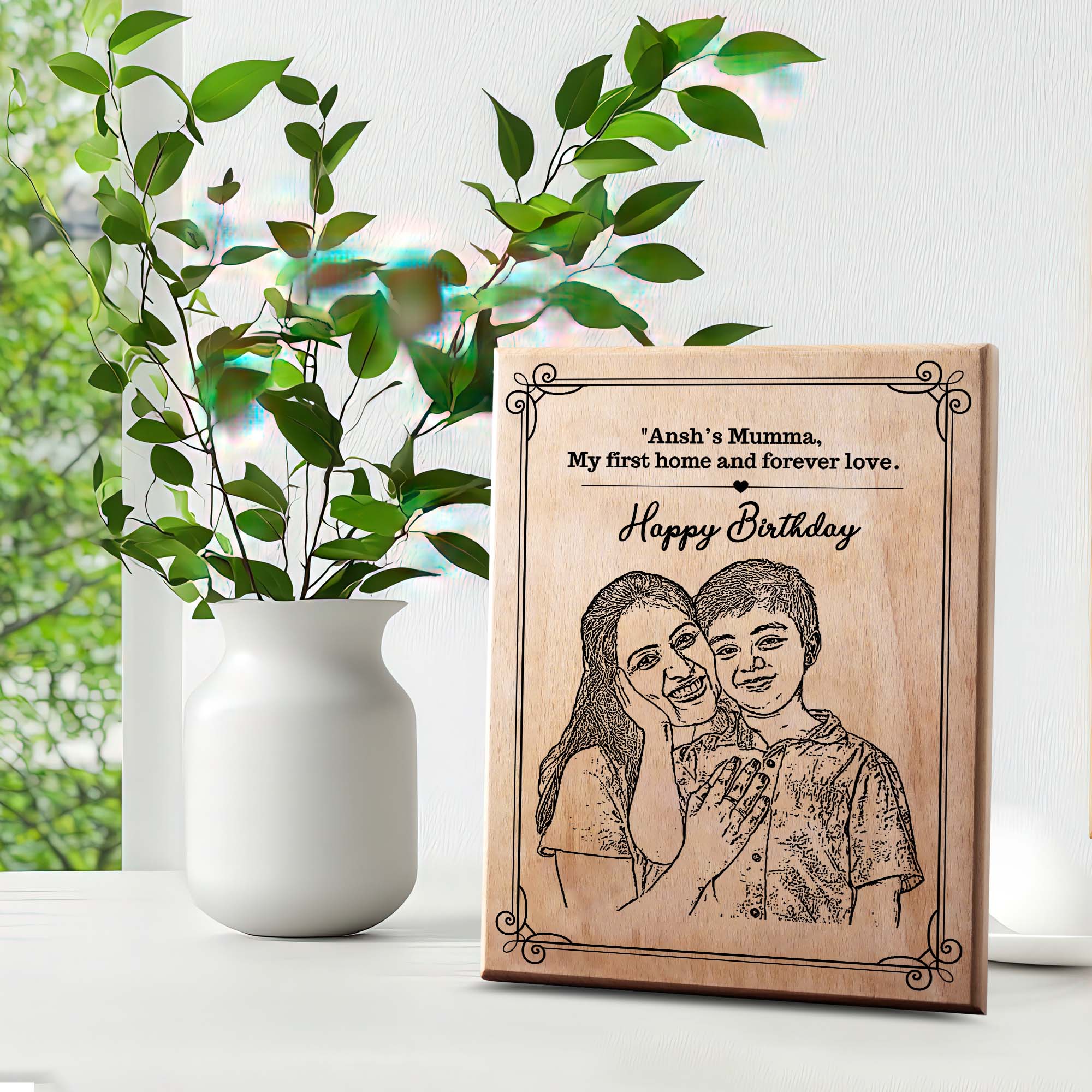 Customized Birthday Gift Plaque for Mom - Steam beech Wood 7X9 Inch