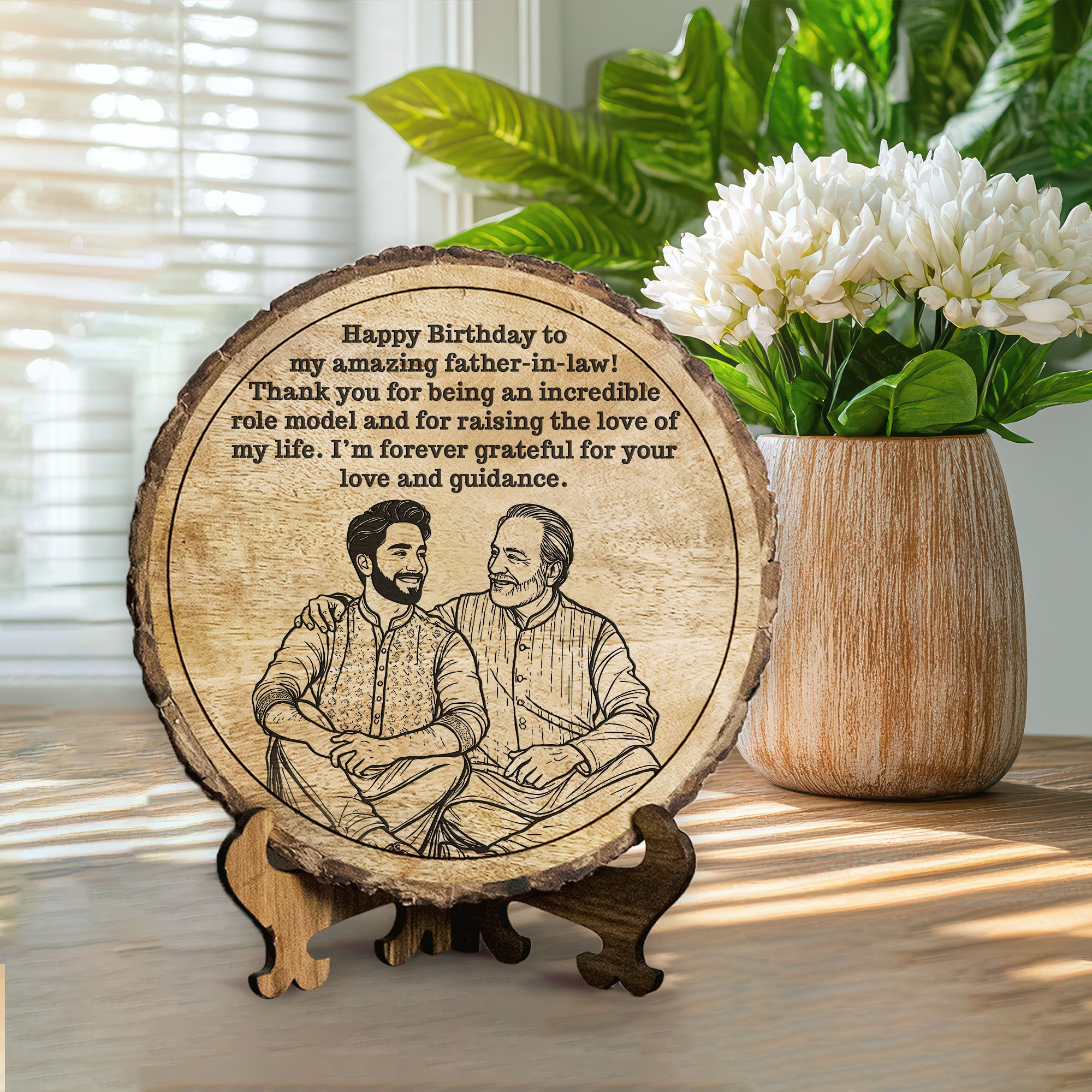Customized Birthday Gift plaque for Father-in-Law - Mango Wood 8x8 Inch