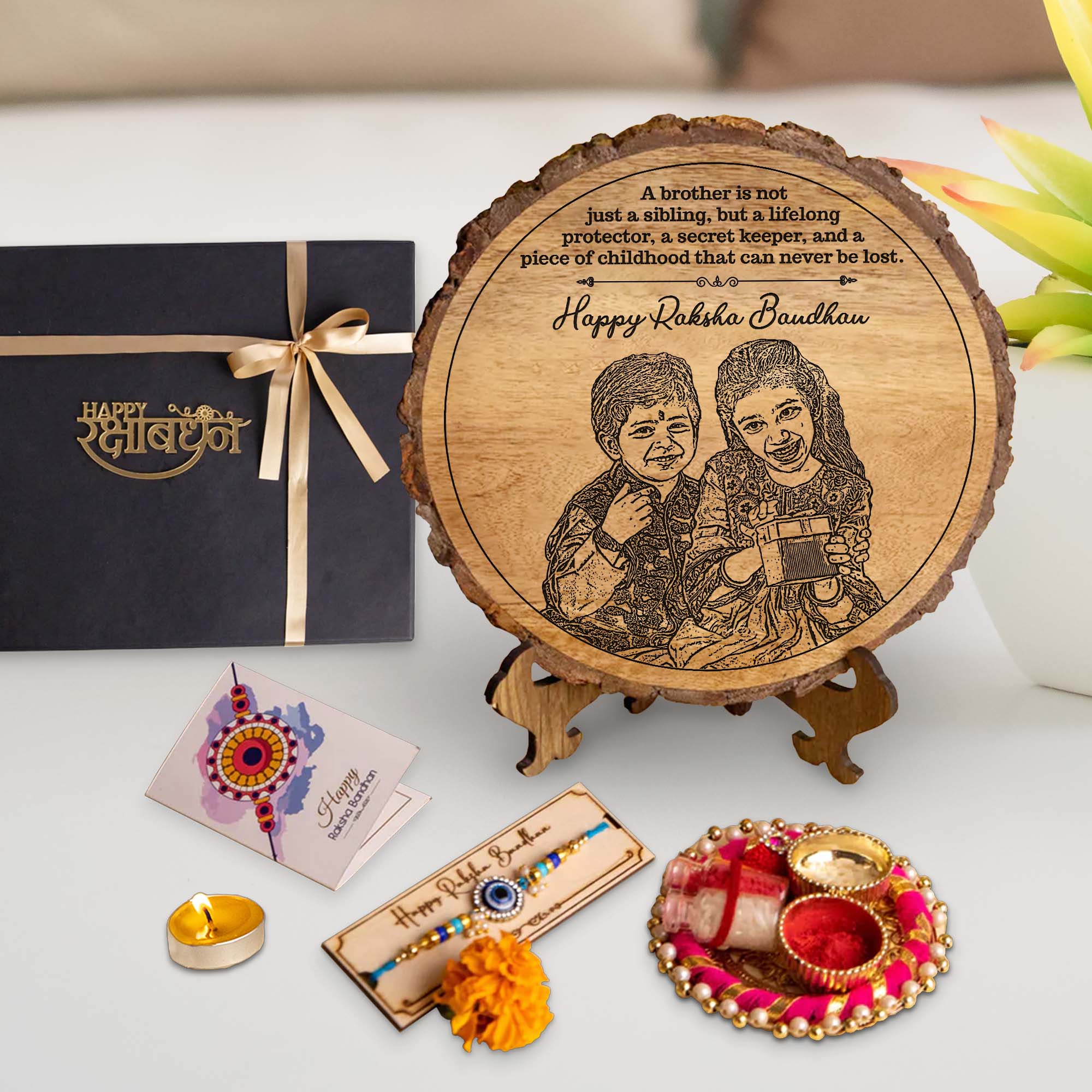 5-in-1 Sibling Love Treasure Box – A Heartfelt Hamper Featuring a Gift wooden plaque