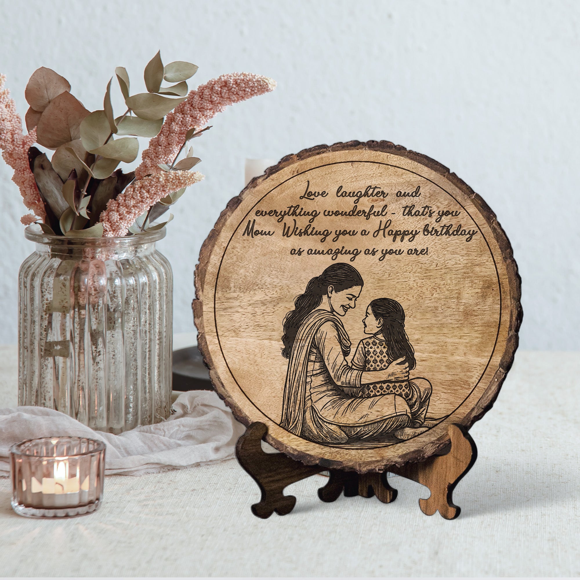 Customized Birthday Gift Plaque for Mom - Mango Wood 8x8 Inch