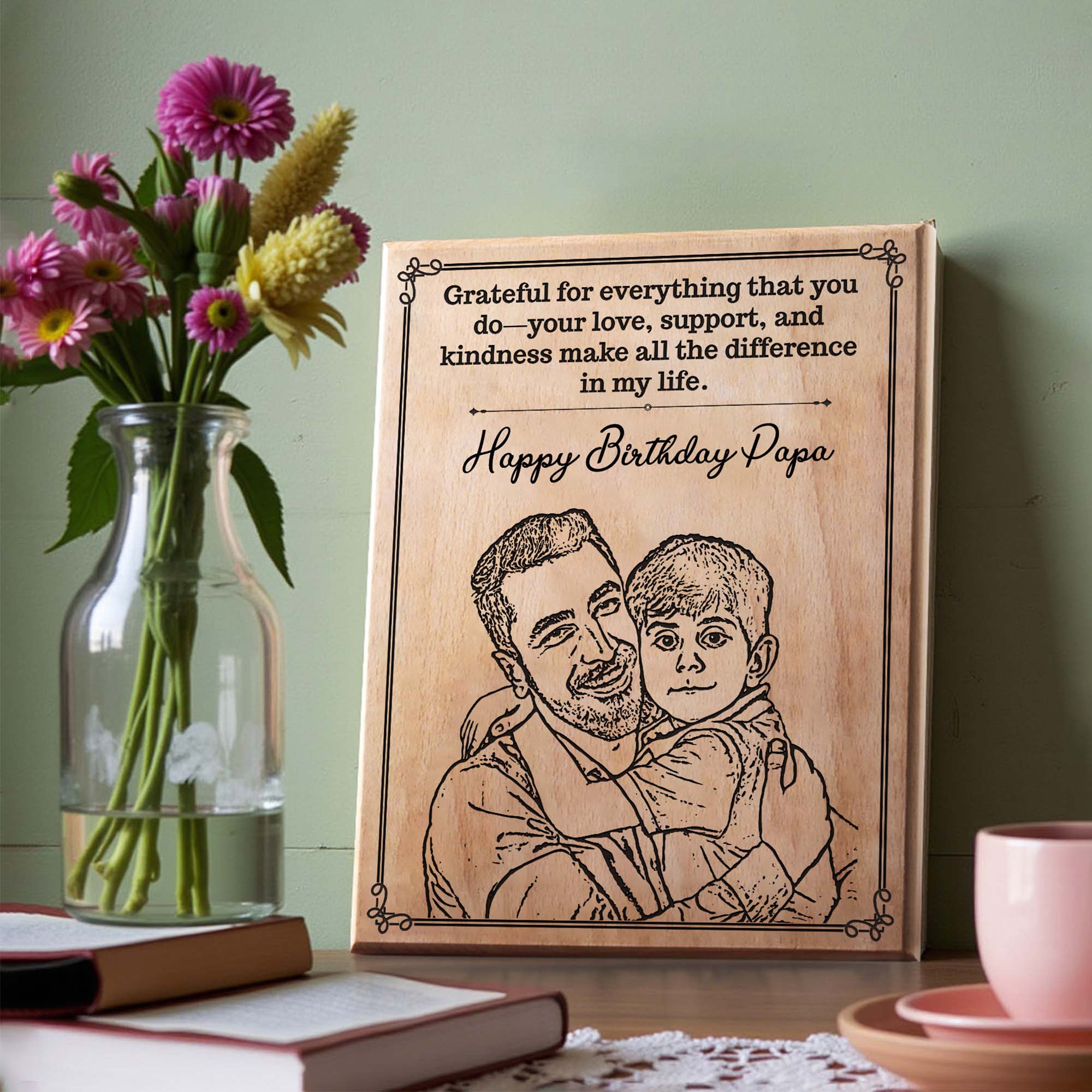 Customized Birthday Gift Plaque for Dad - Steam beech Wood 7X9 Inch