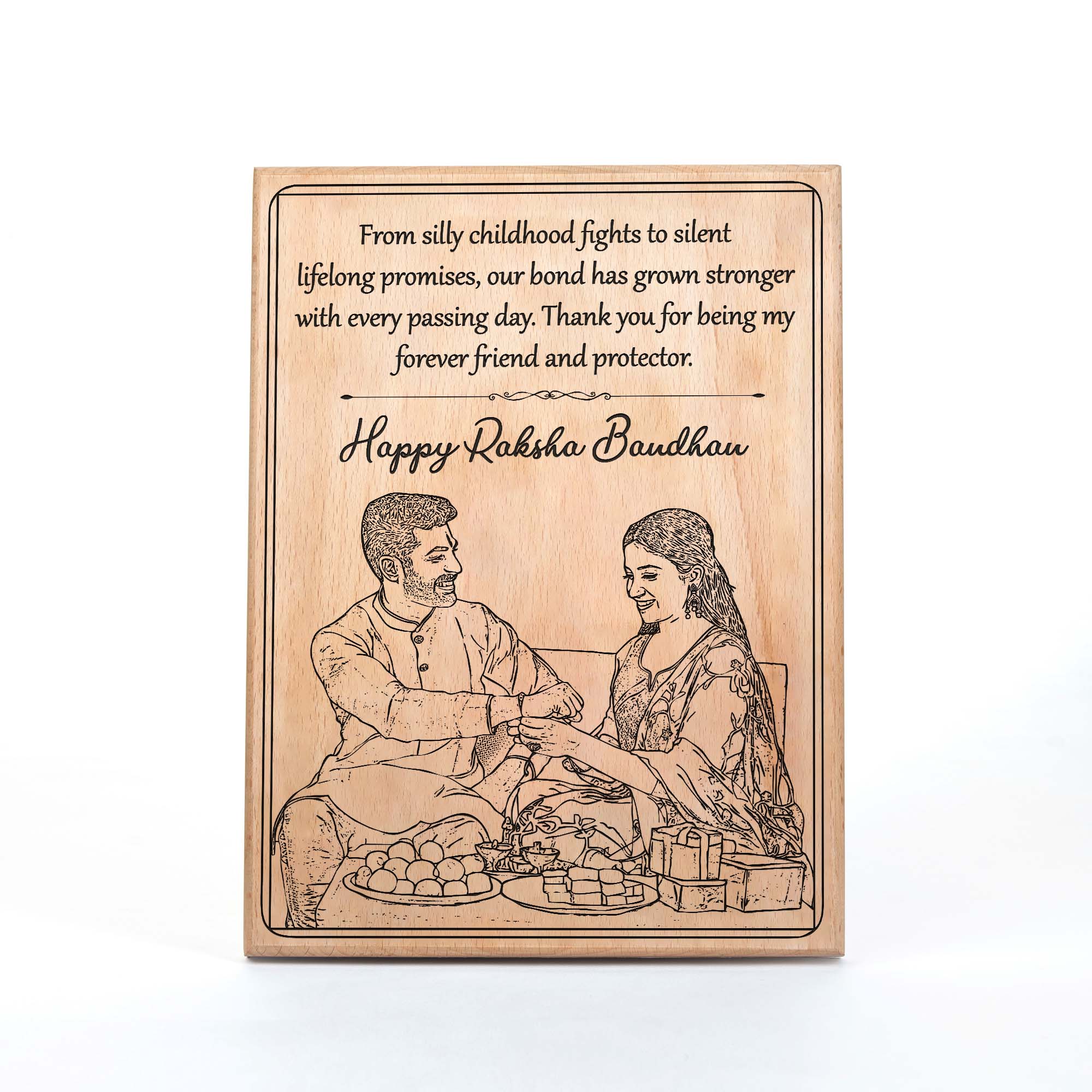 Personalized Raksha Bandhan Sibling Gift Portrait – A Timeless Bond in Wood