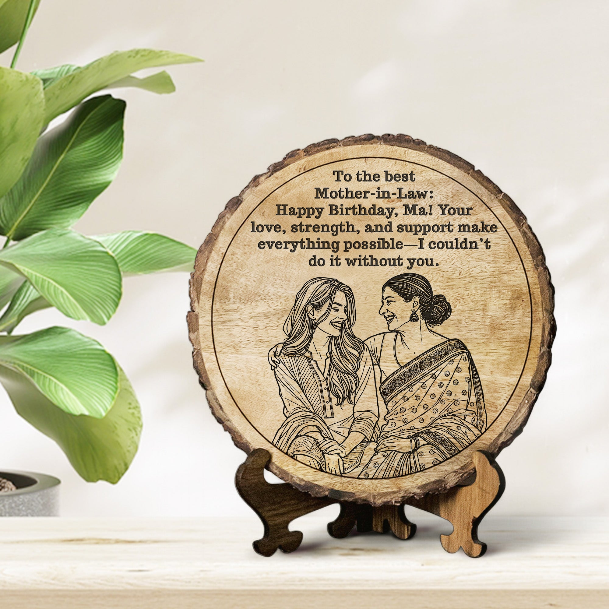 Customized Birthday Gift plaque for Mother-in-Law - Mango Wood 8x8 Inch