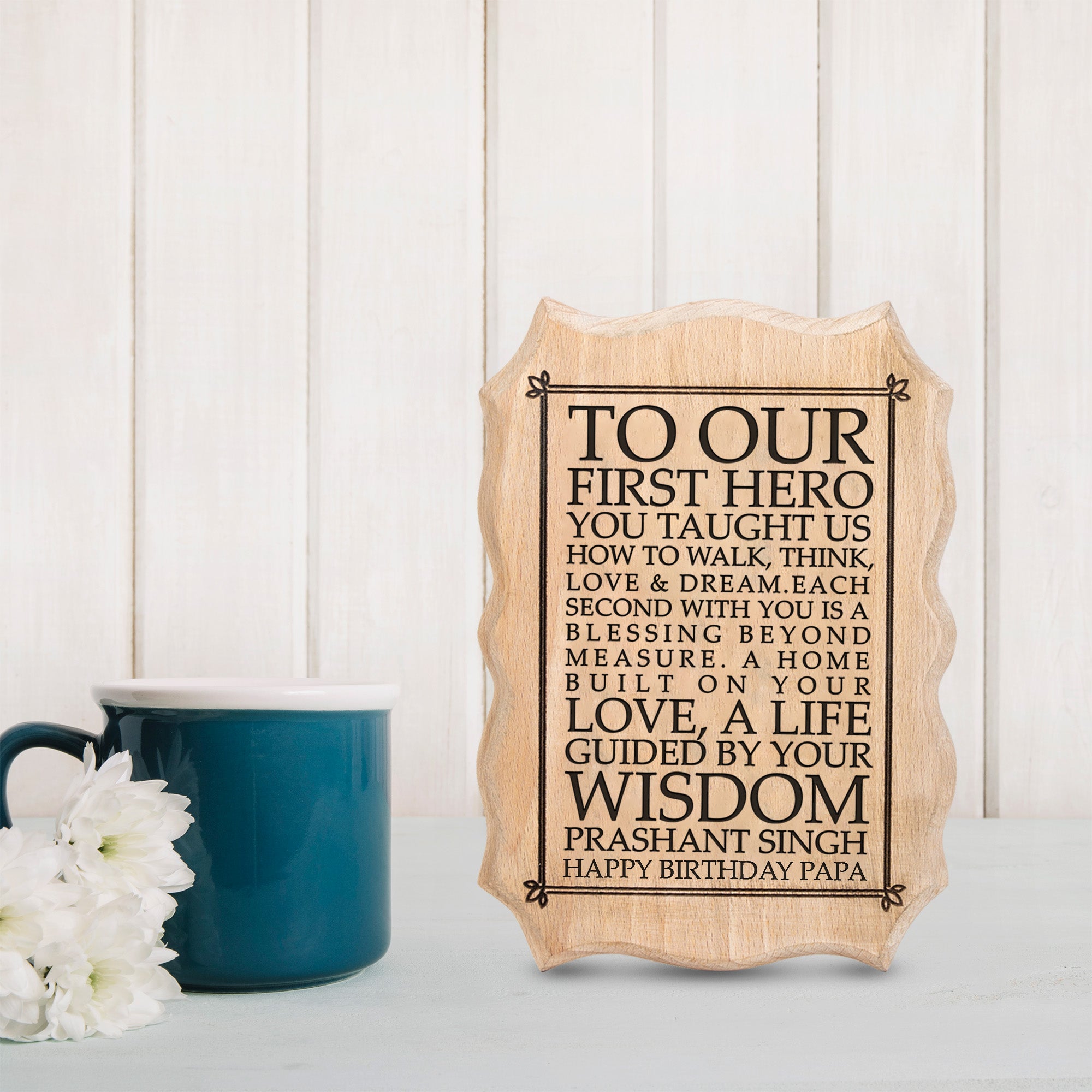 Customized Birthday Gift Plaque for Dad - Wooden Engraved Zig-Zag 8x5.5 Inch