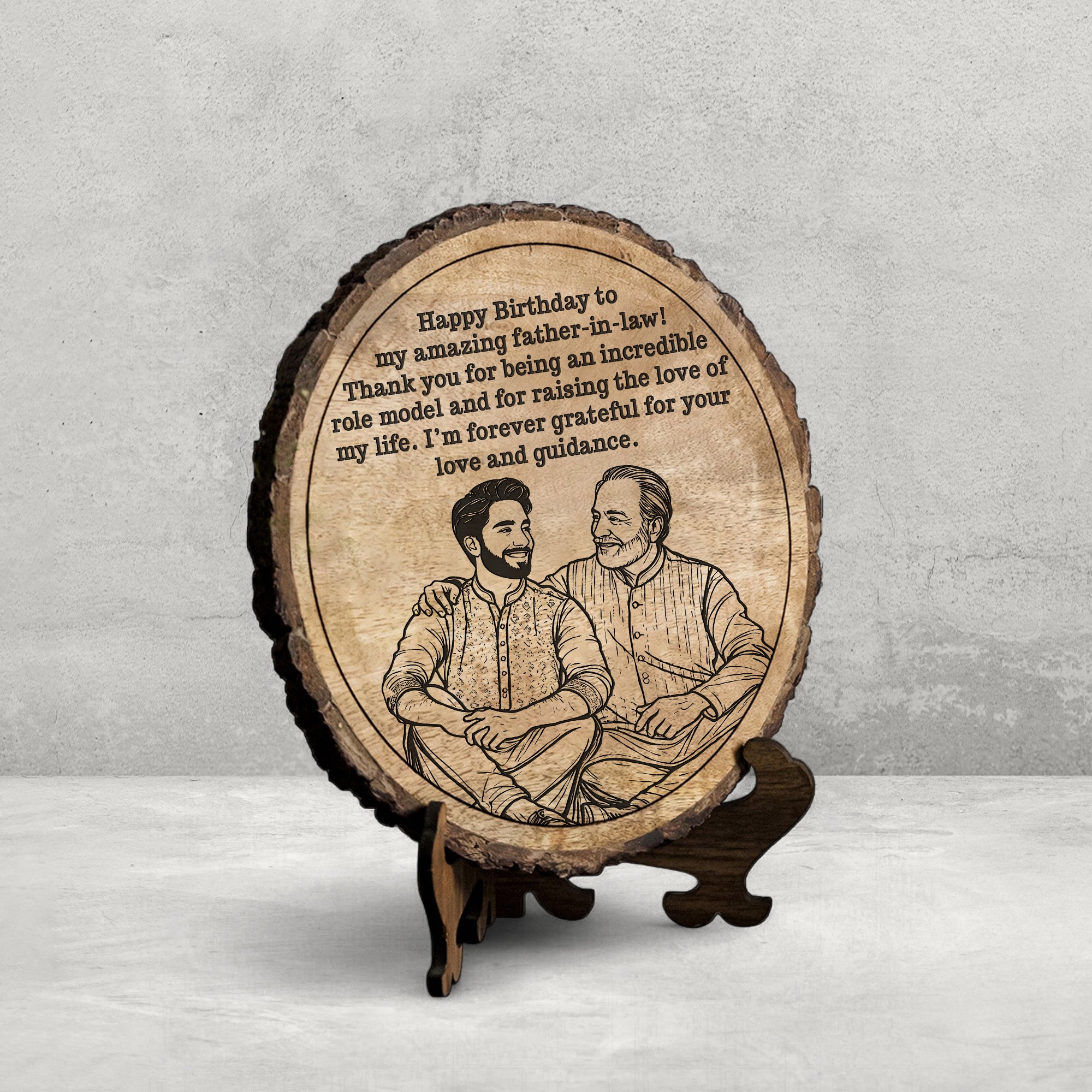 Customized Birthday Gift plaque for Father-in-Law - Mango Wood 8x8 Inch