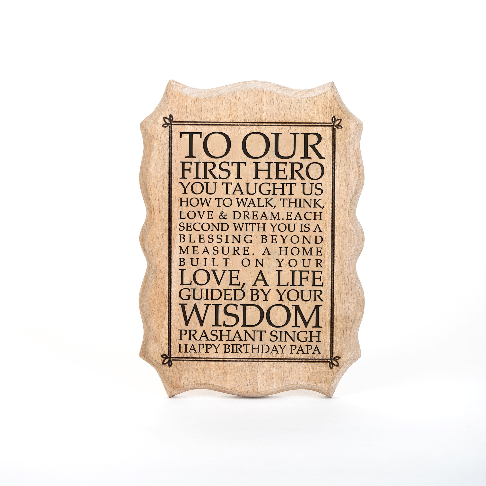 Customized Birthday Gift Plaque for Dad - Wooden Engraved Zig-Zag 8x5.5 Inch