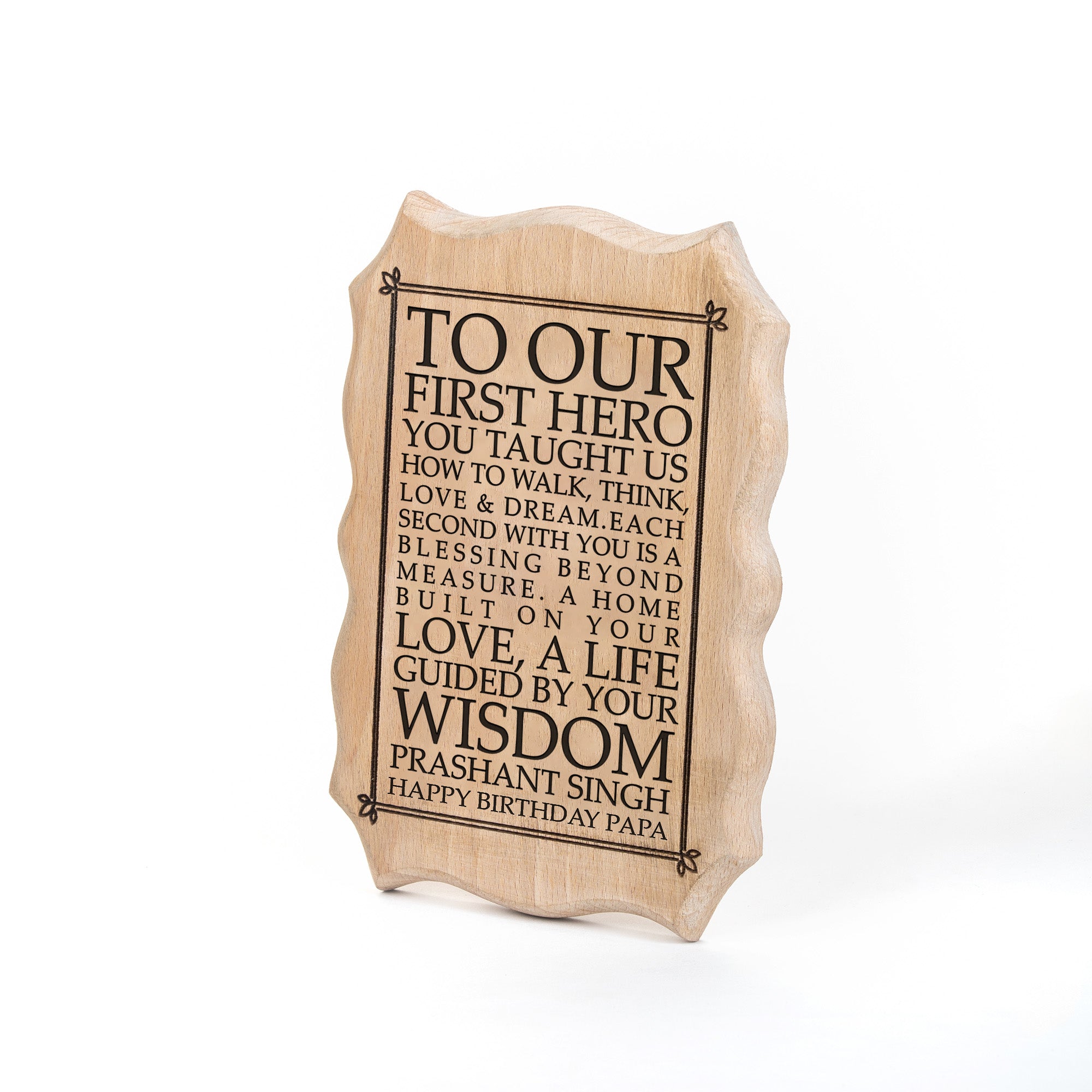 Customized Birthday Gift Plaque for Dad - Wooden Engraved Zig-Zag 8x5.5 Inch