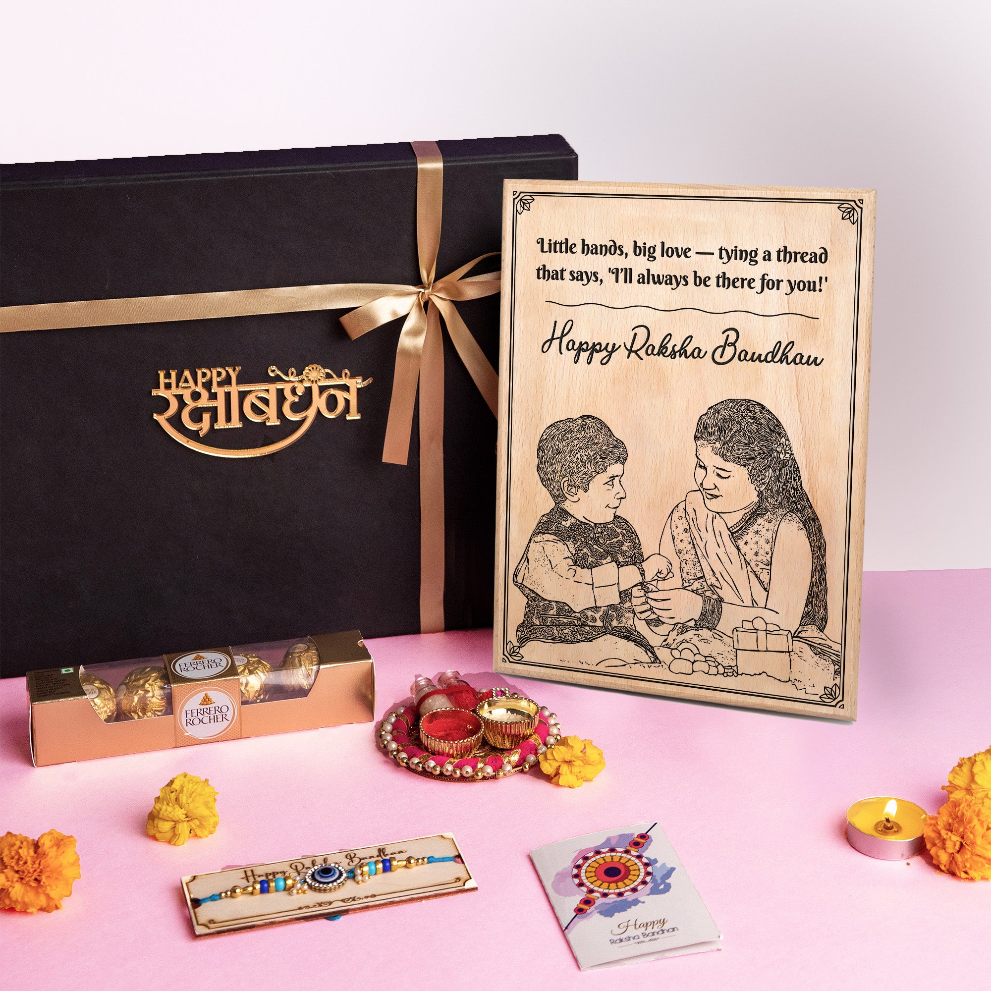 5-in-1 Sibling Love Treasure Box – A Heartfelt Hamper Featuring a Gift wooden portrait