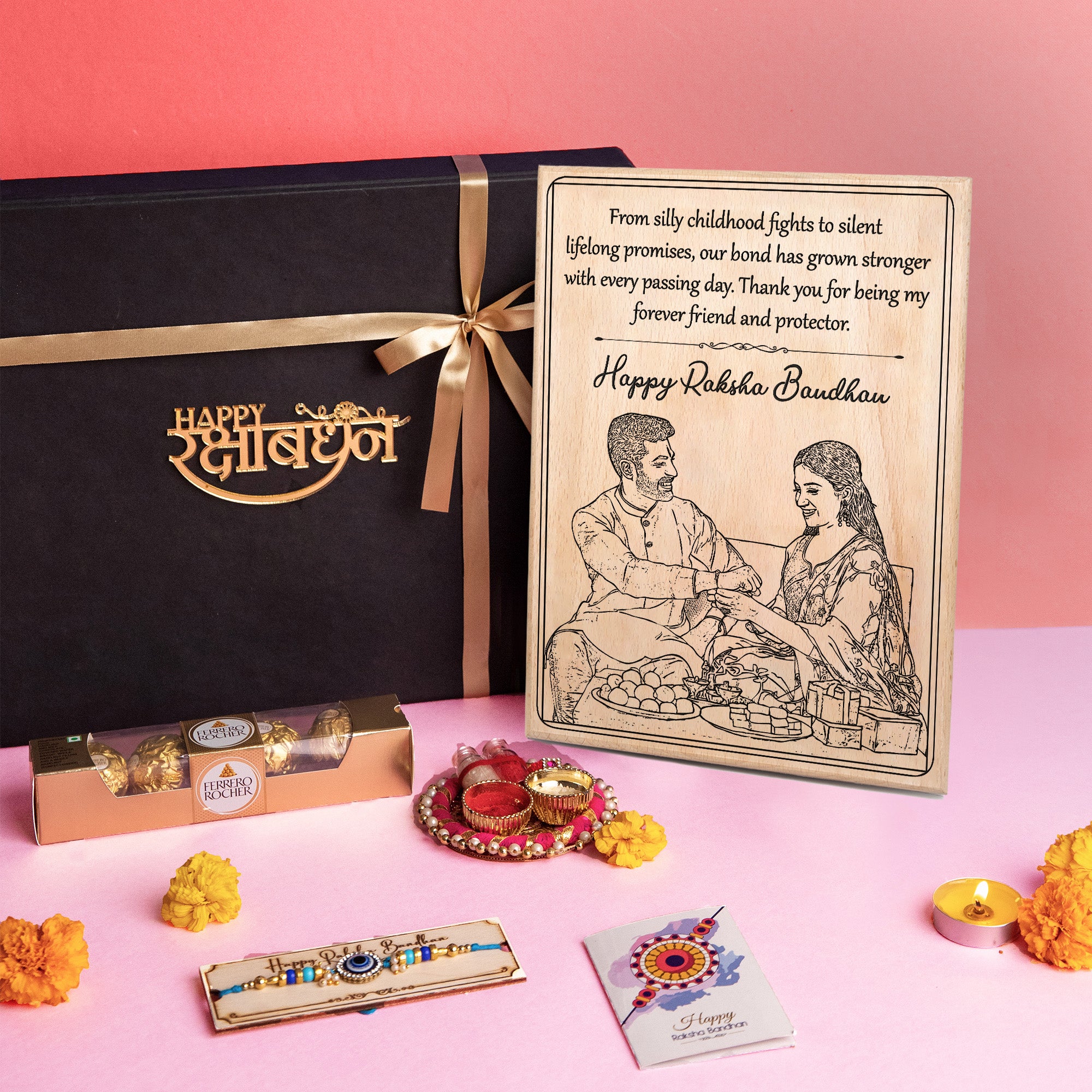 5-in-1 Sibling Love Treasure Box – A Heartfelt Hamper Featuring a Gift wooden portrait